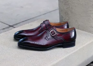 "Eric" Burnished Calfskin Monkstrap Shoe Burgundy