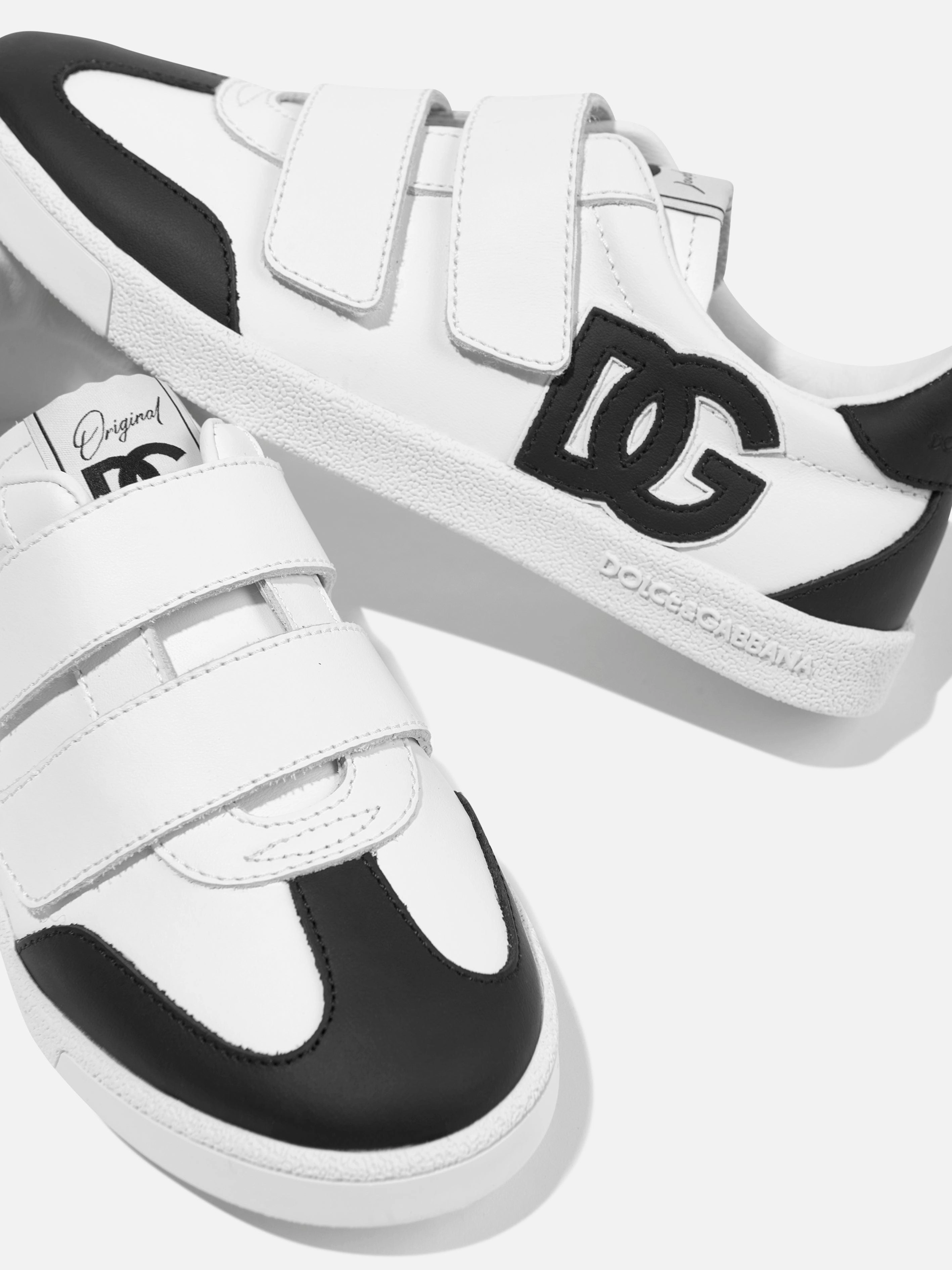 Dolce & Gabbana Boys Leather Portofino Trainers in White Flawless Finish, Embossed Leather