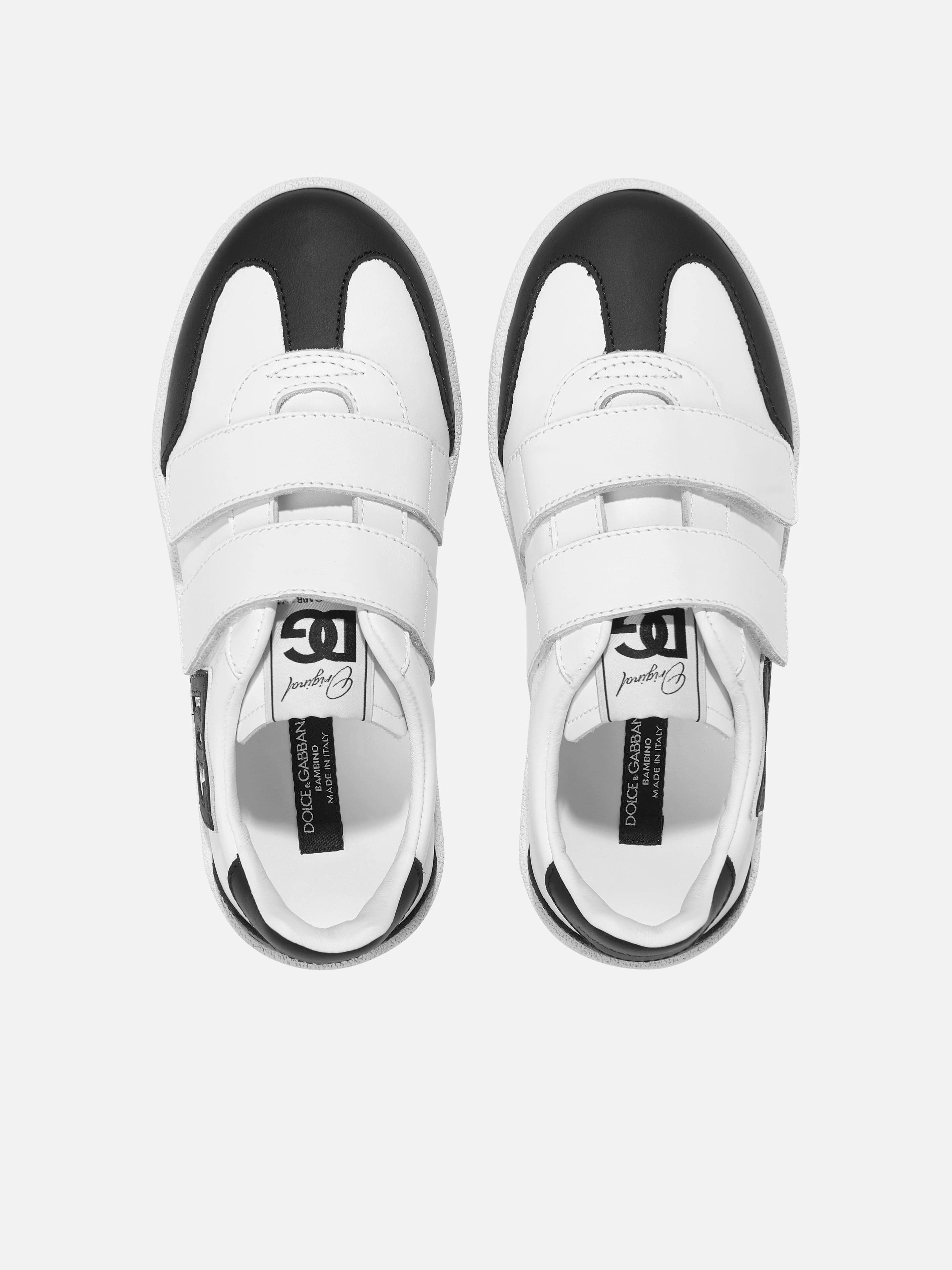 Waterproof Dolce & Gabbana Boys Leather Portofino Trainers in White Anti-Slip Grip