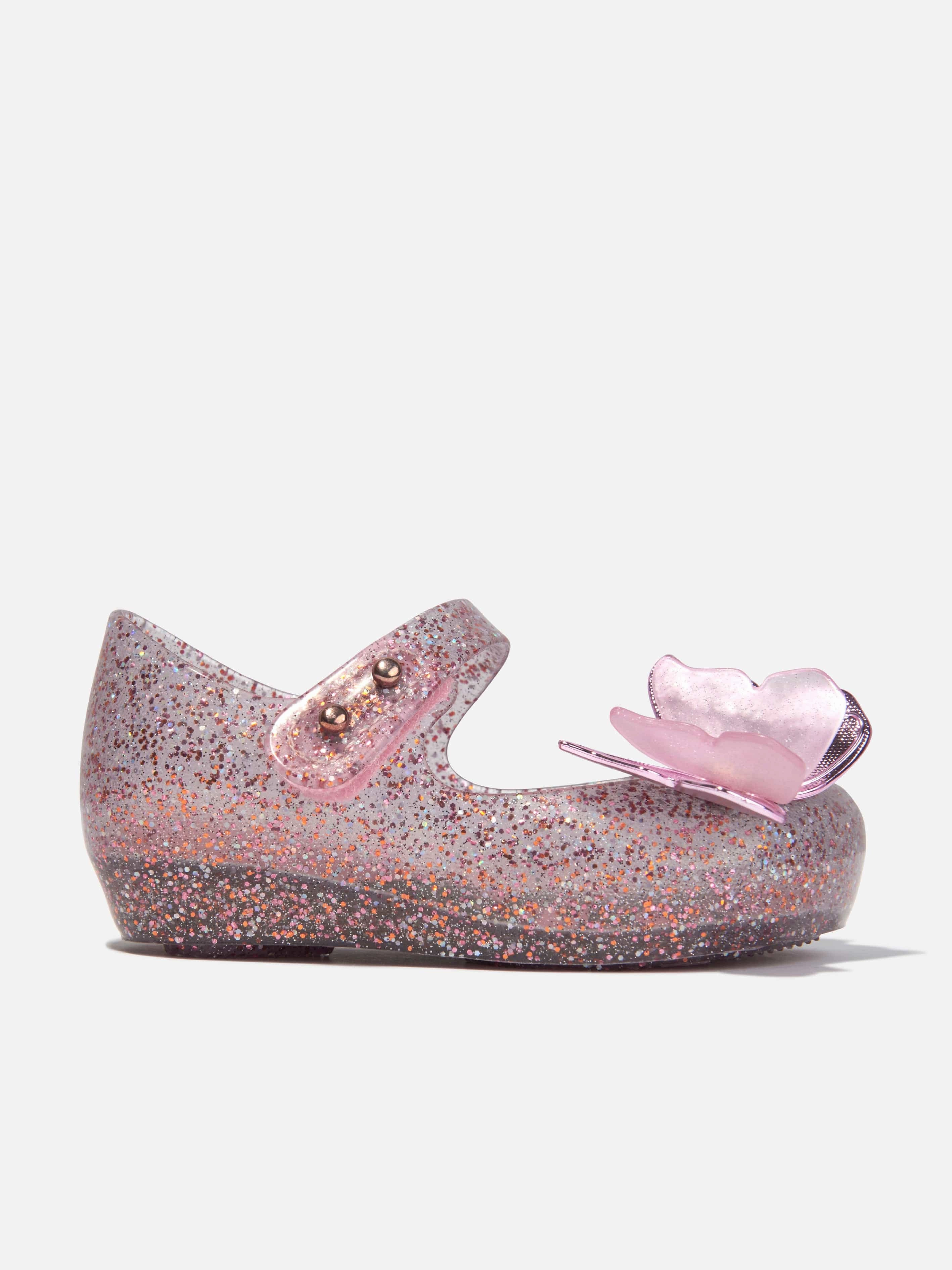 DonT Wait, Elevate, Strap Pad Mini Melissa Girls Mini Ultragirl Butterfly Jelly Ballerinas in Pink