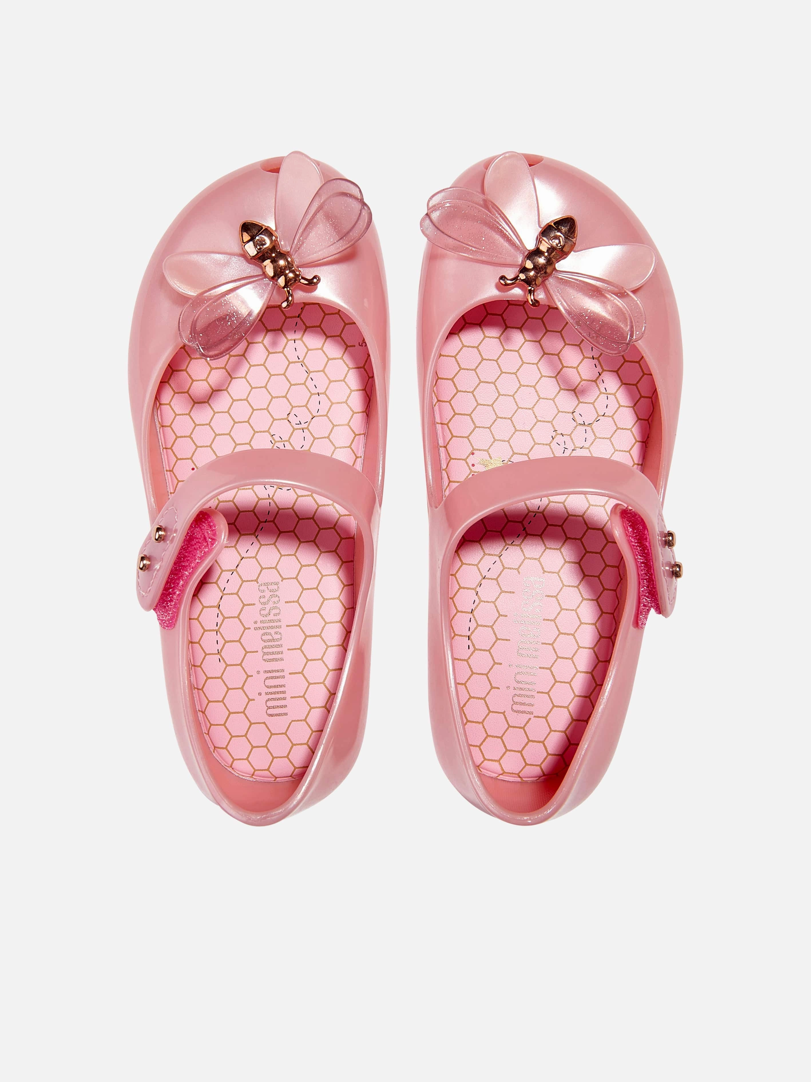 Mini Melissa Girls Mini Ultragirl Bugs Ballerinas in Pink Coated Canvas