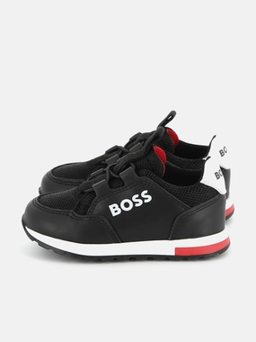 Cork School Use BOSS Boys Logo Trainers in Black Cutting-Edge Tech