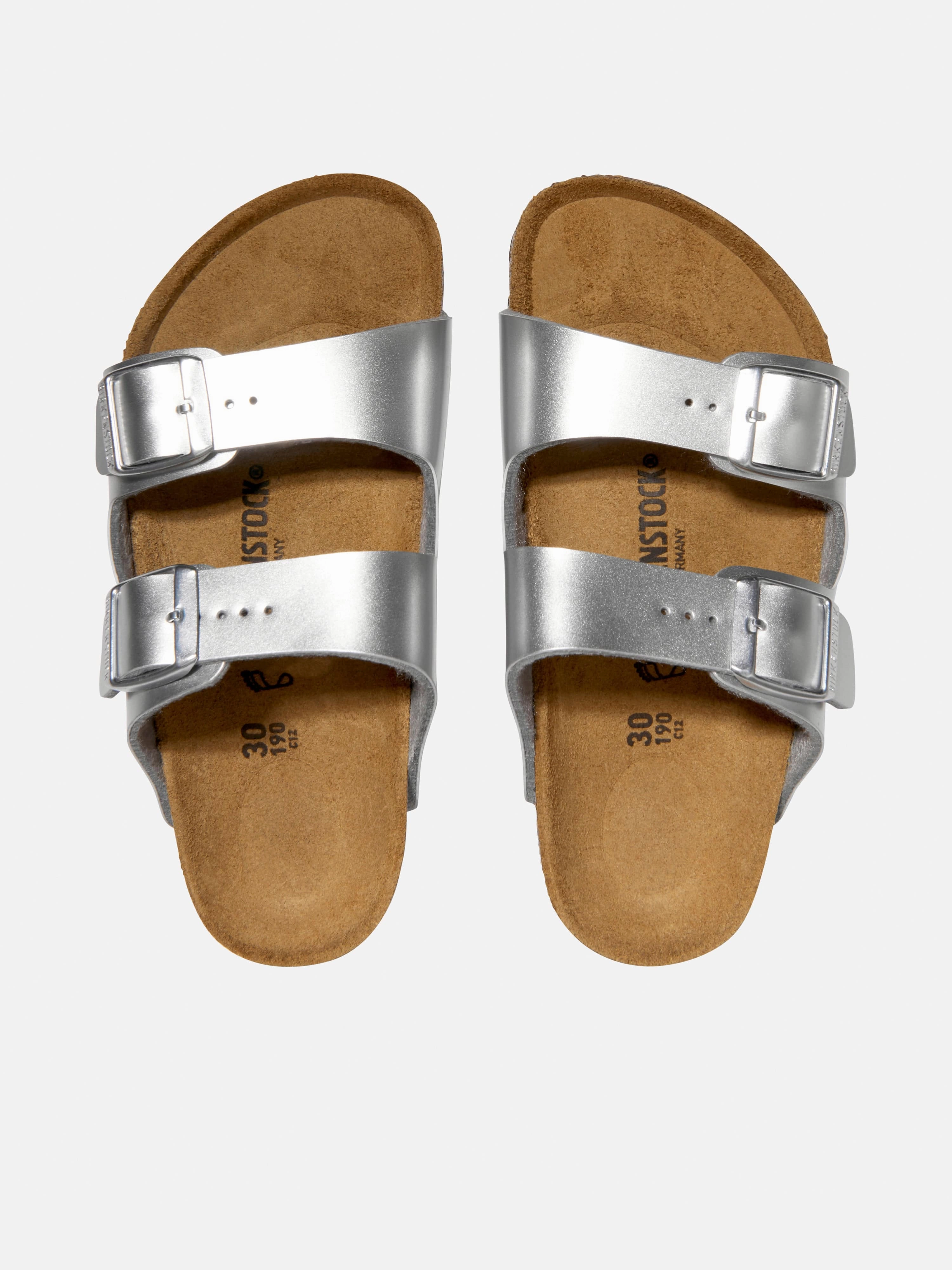 Vegan Leather BIRKENSTOCK Girls Arizona Metallic Sandals in Silver
