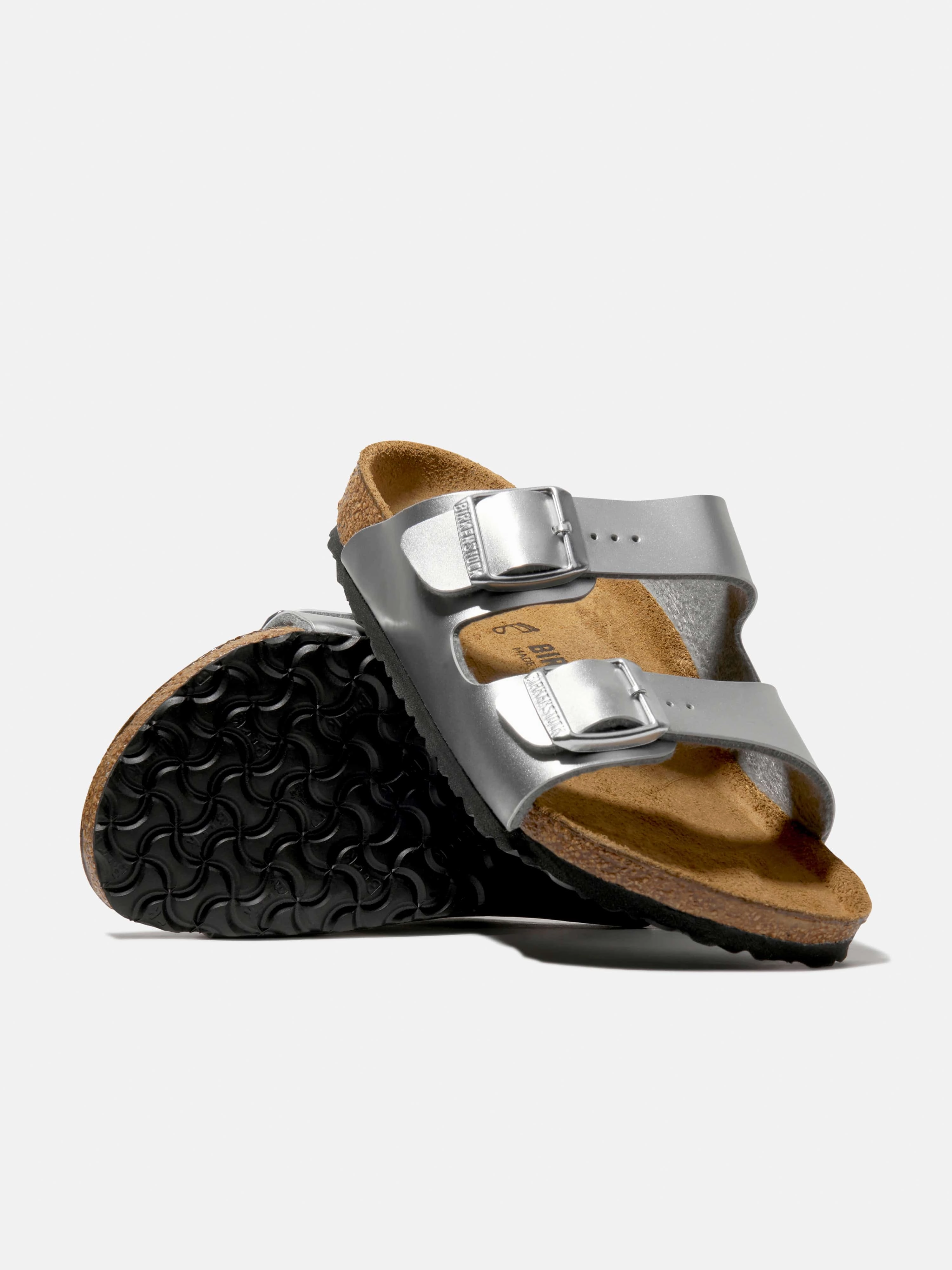 Kids School Backpack BIRKENSTOCK Girls Arizona Metallic Sandals in Silver Canvas Tote With Zipper