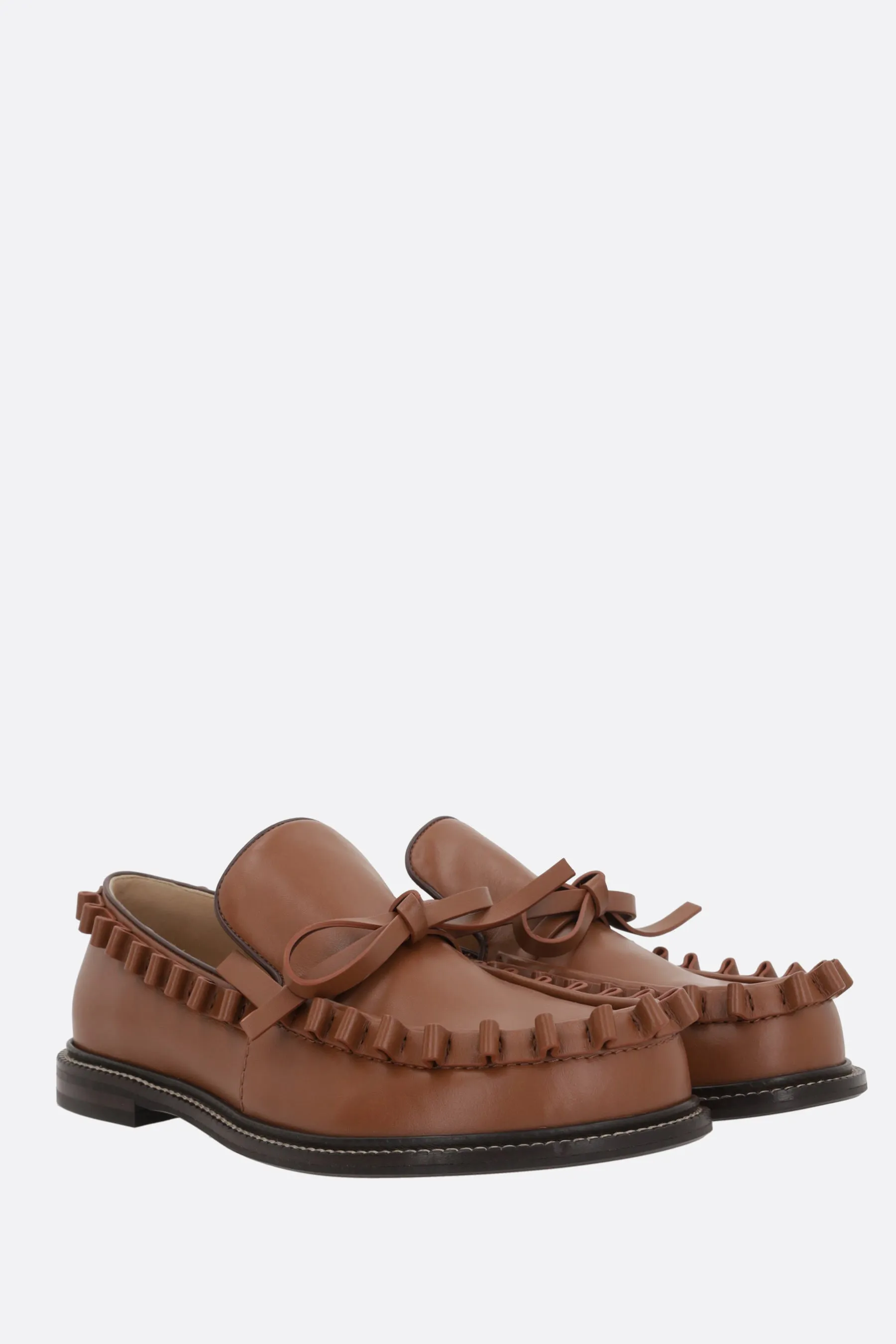 smooth leather loafer with ruffle detail