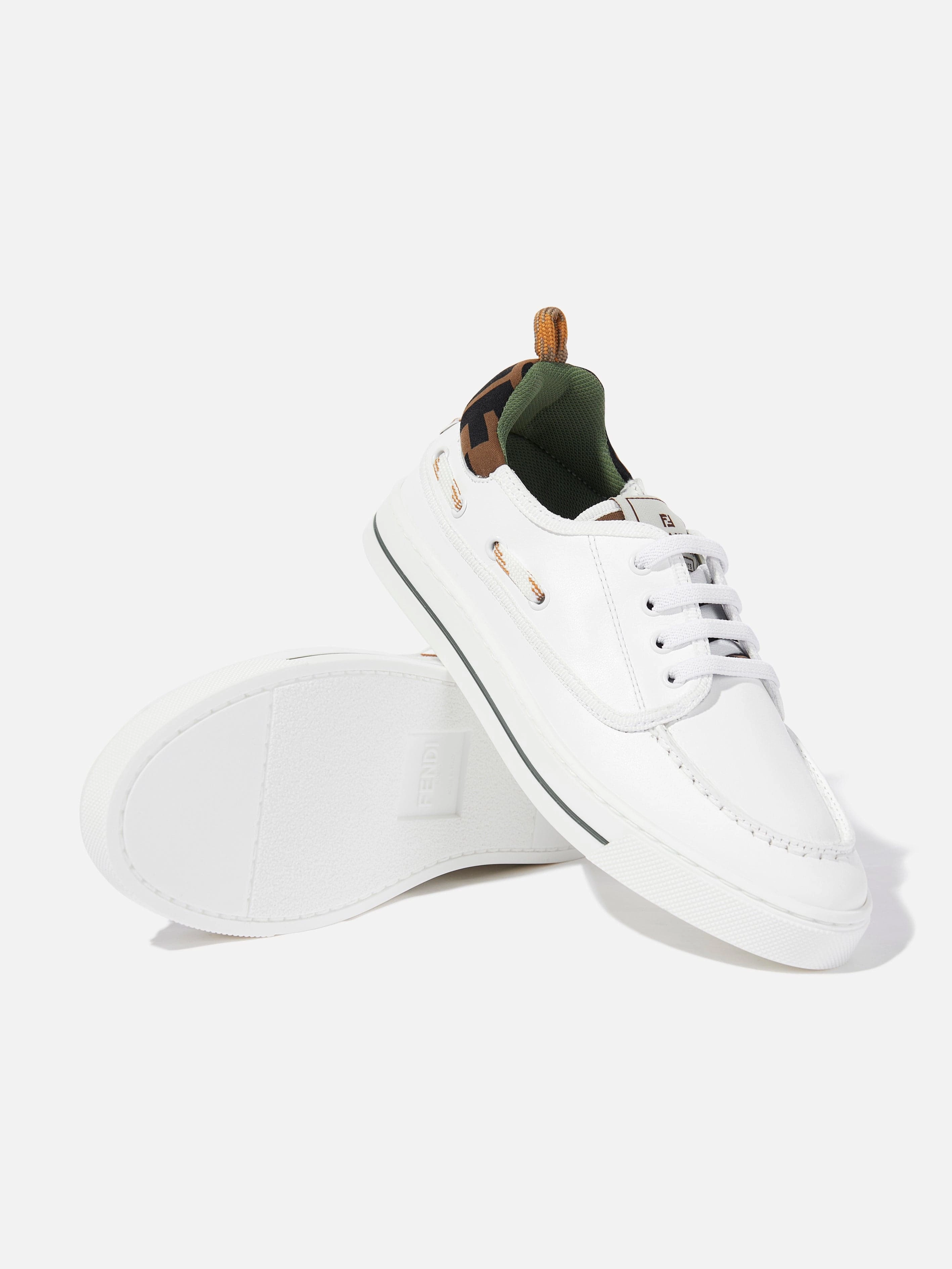 From Desk To Dinner Kids Leather and Jacquard Trainers in White