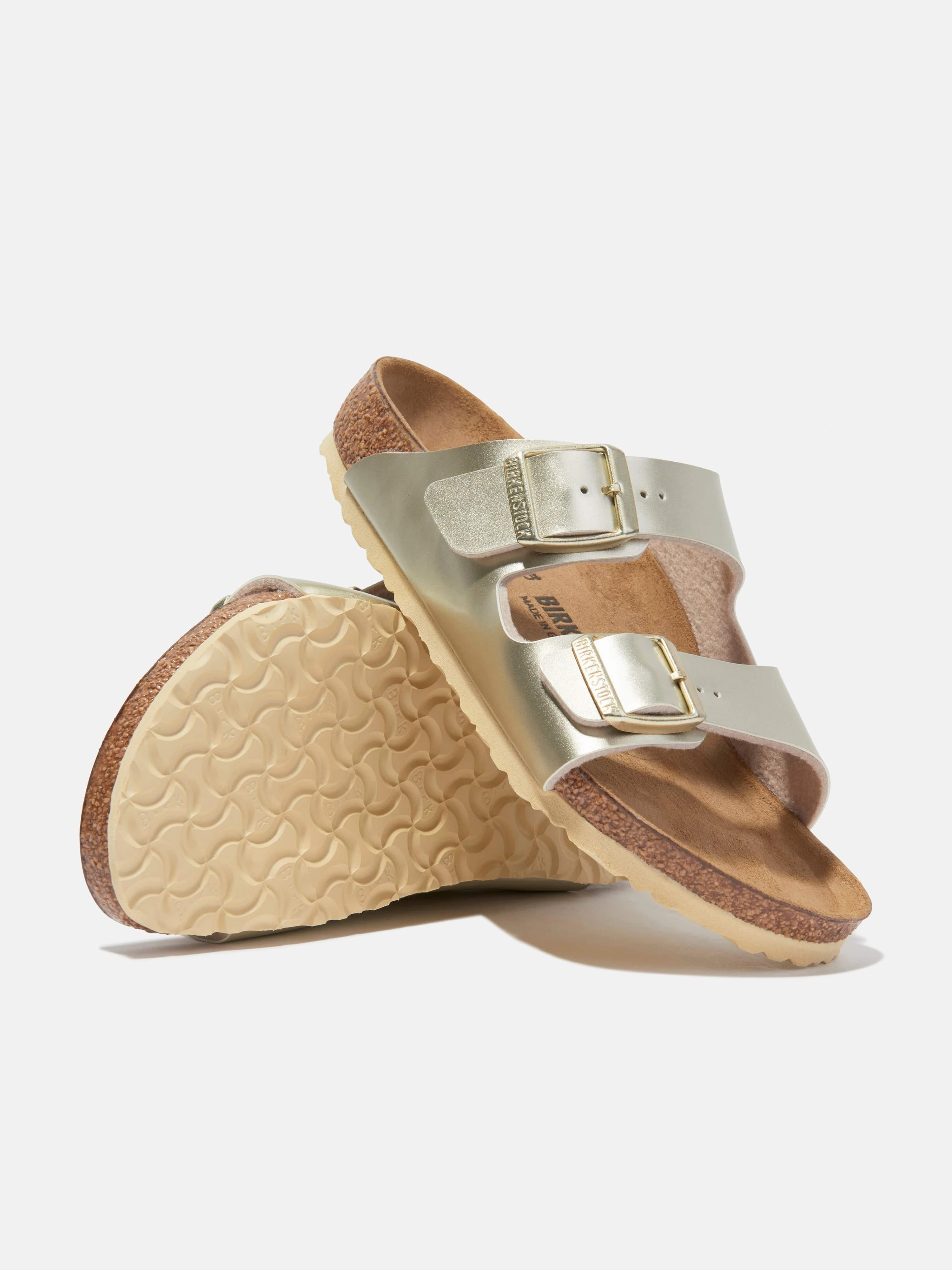 This WonT Last Long BIRKENSTOCK Girls Arizona Classic Metallic Sandals in Gold Cotton