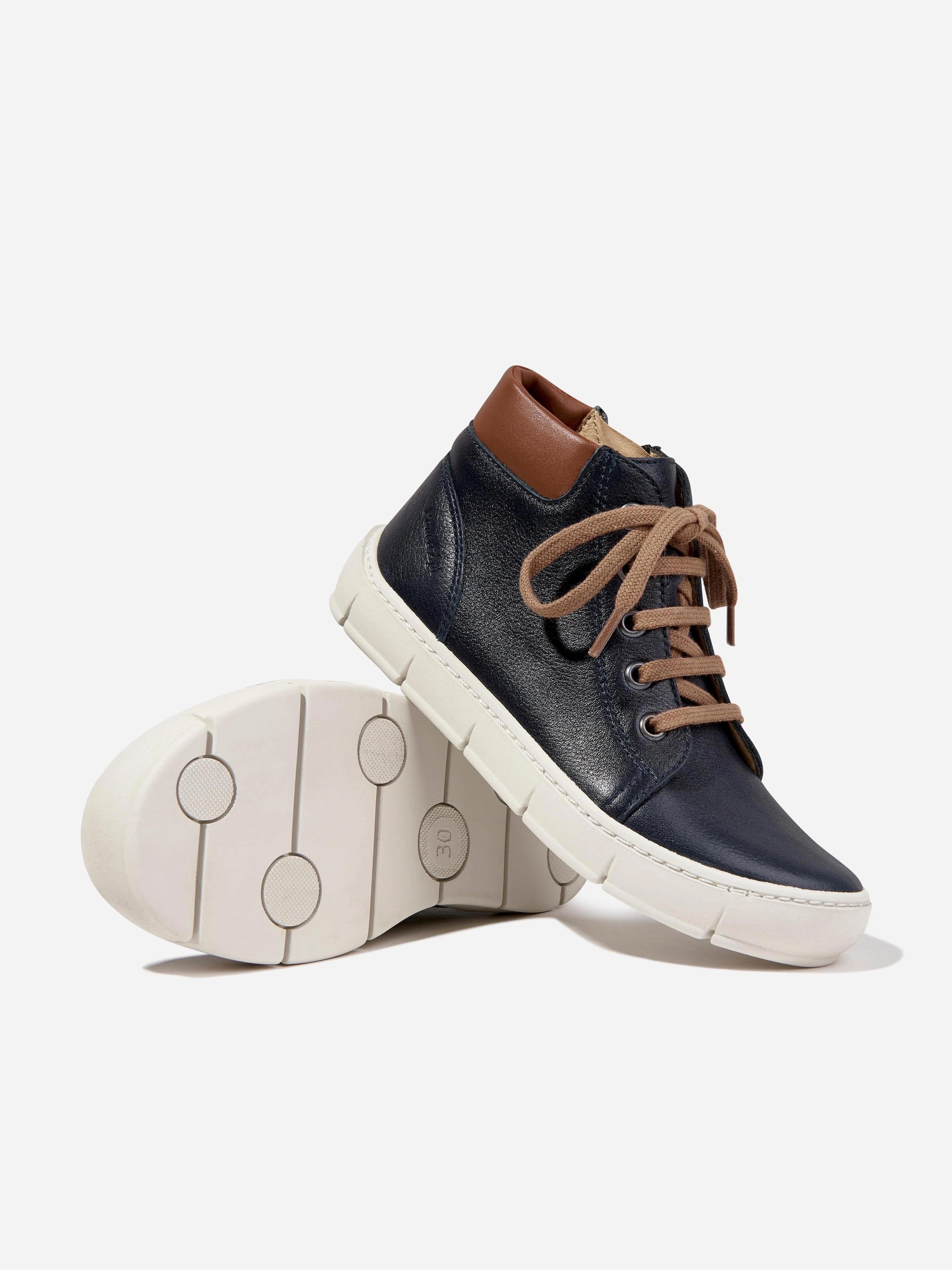 Retro Pom D'Api Boys Leather High Top Trainers in Navy