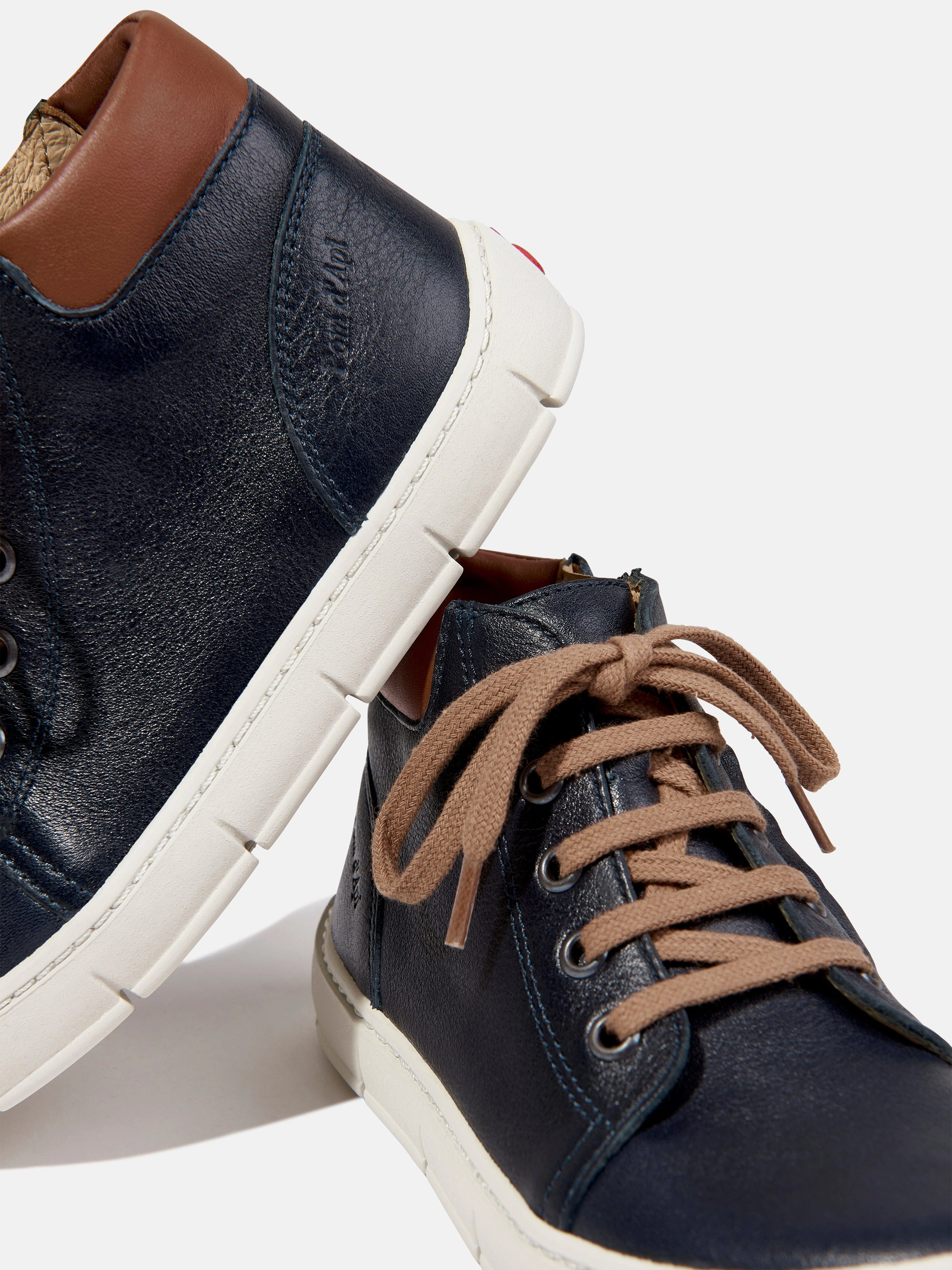 Luxury Pom D'Api Boys Leather High Top Trainers in Navy