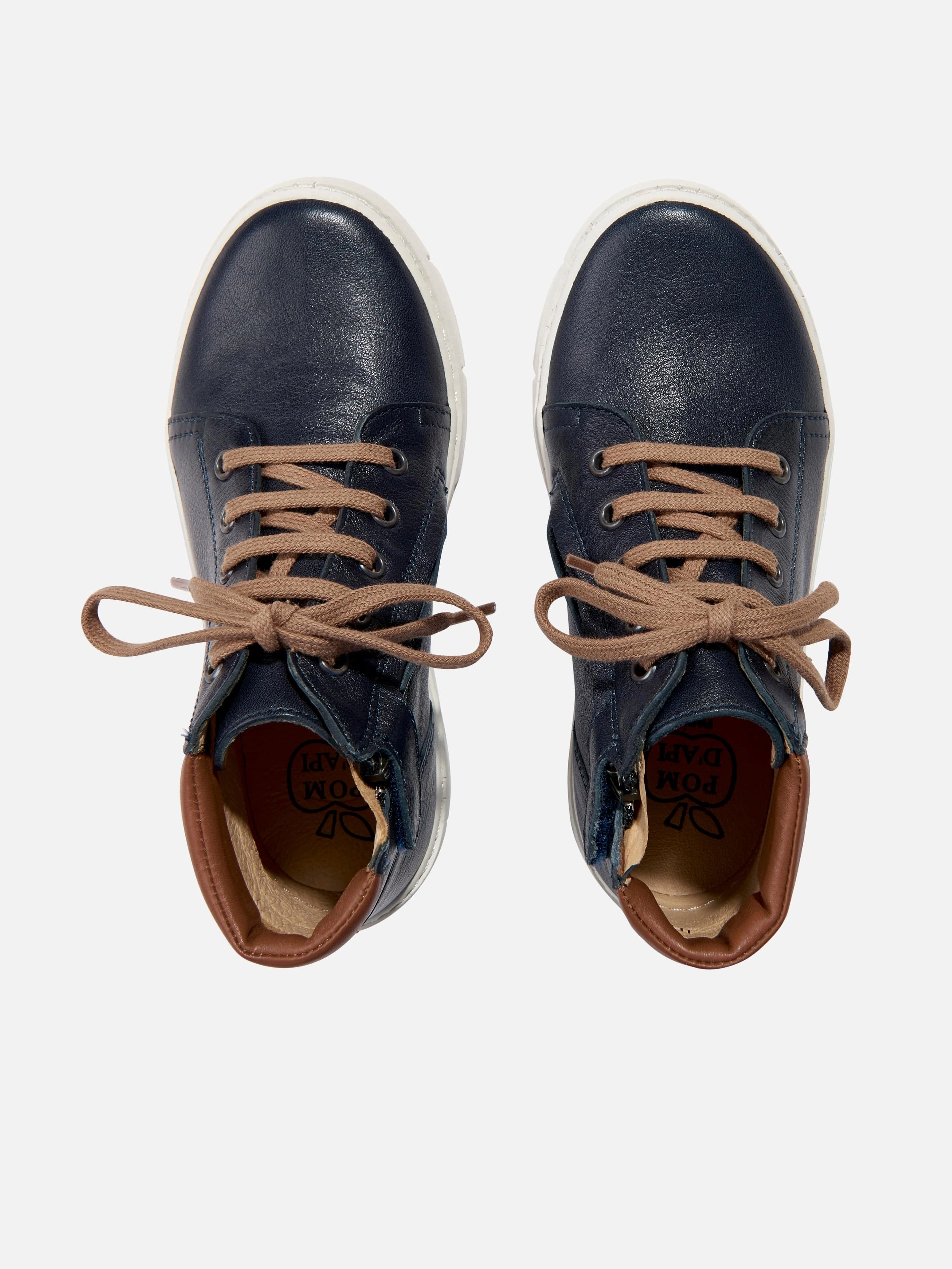 Pom D'Api Boys Leather High Top Trainers in Navy Perfect For You