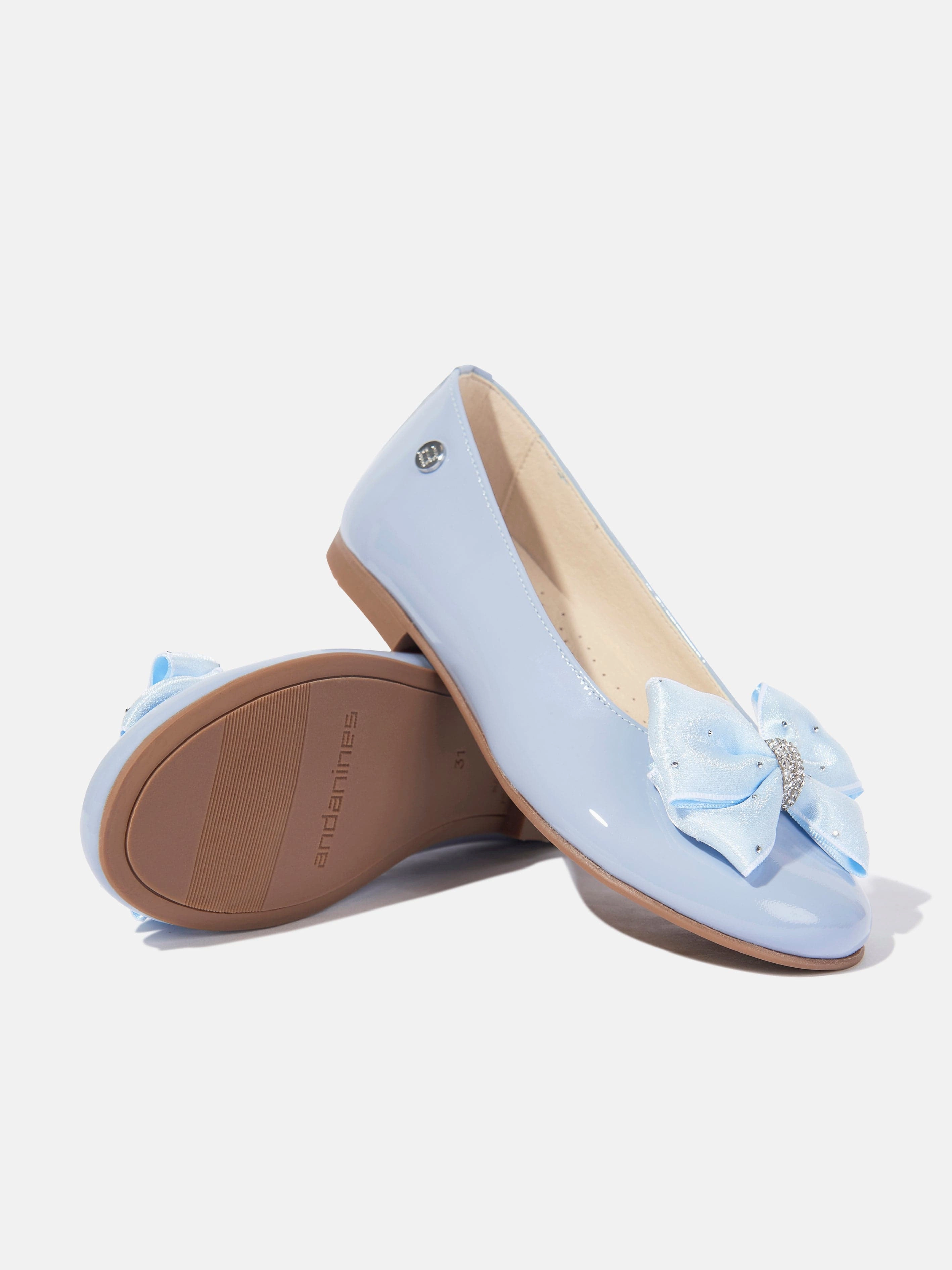 Built To Last Andanines Girls Patent Leather Bow Ballerinas in Blue