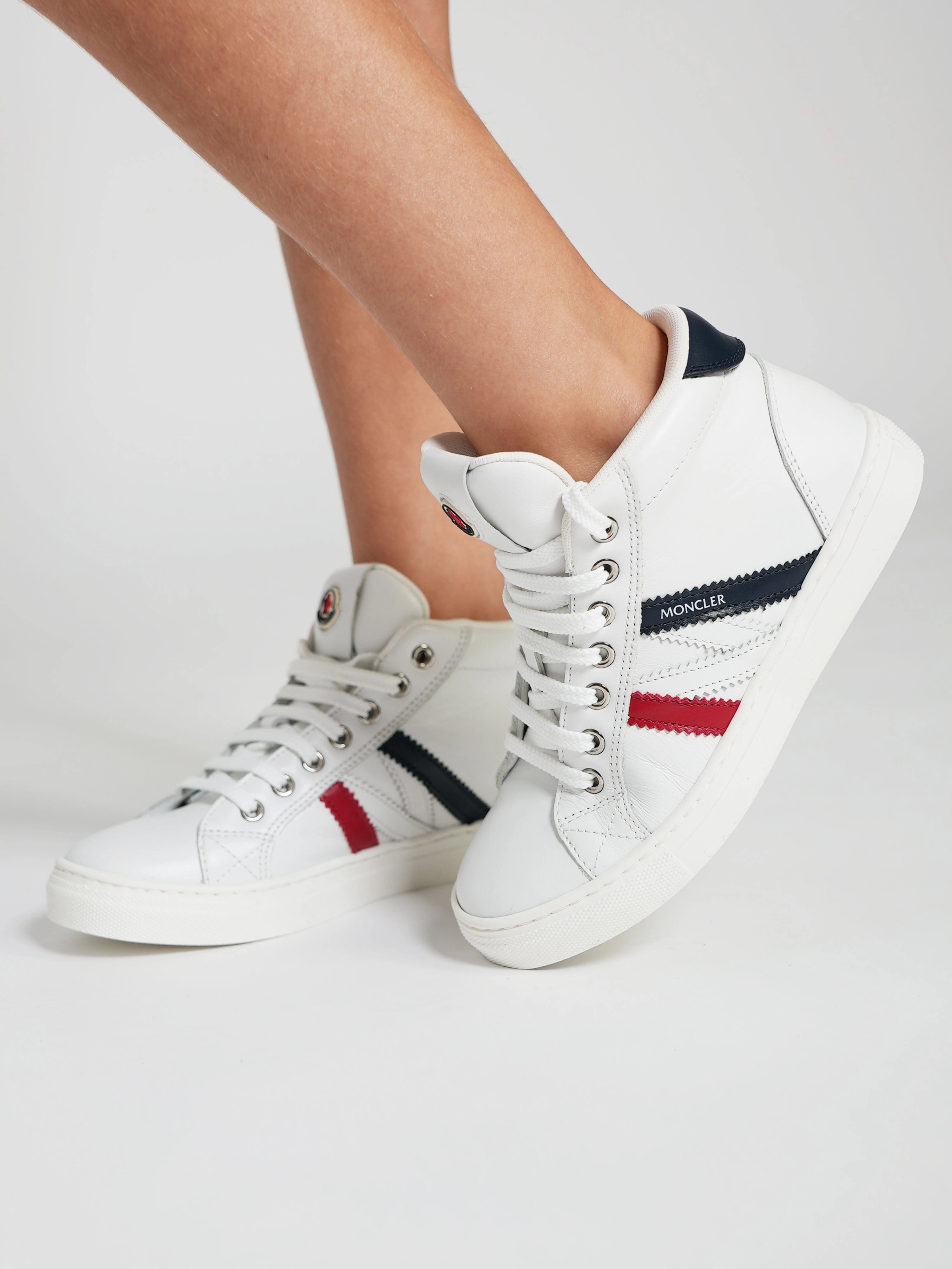 Business Unlimited offer Moncler Enfant Kids Leather Monaco High Top Trainers in White Money Saver