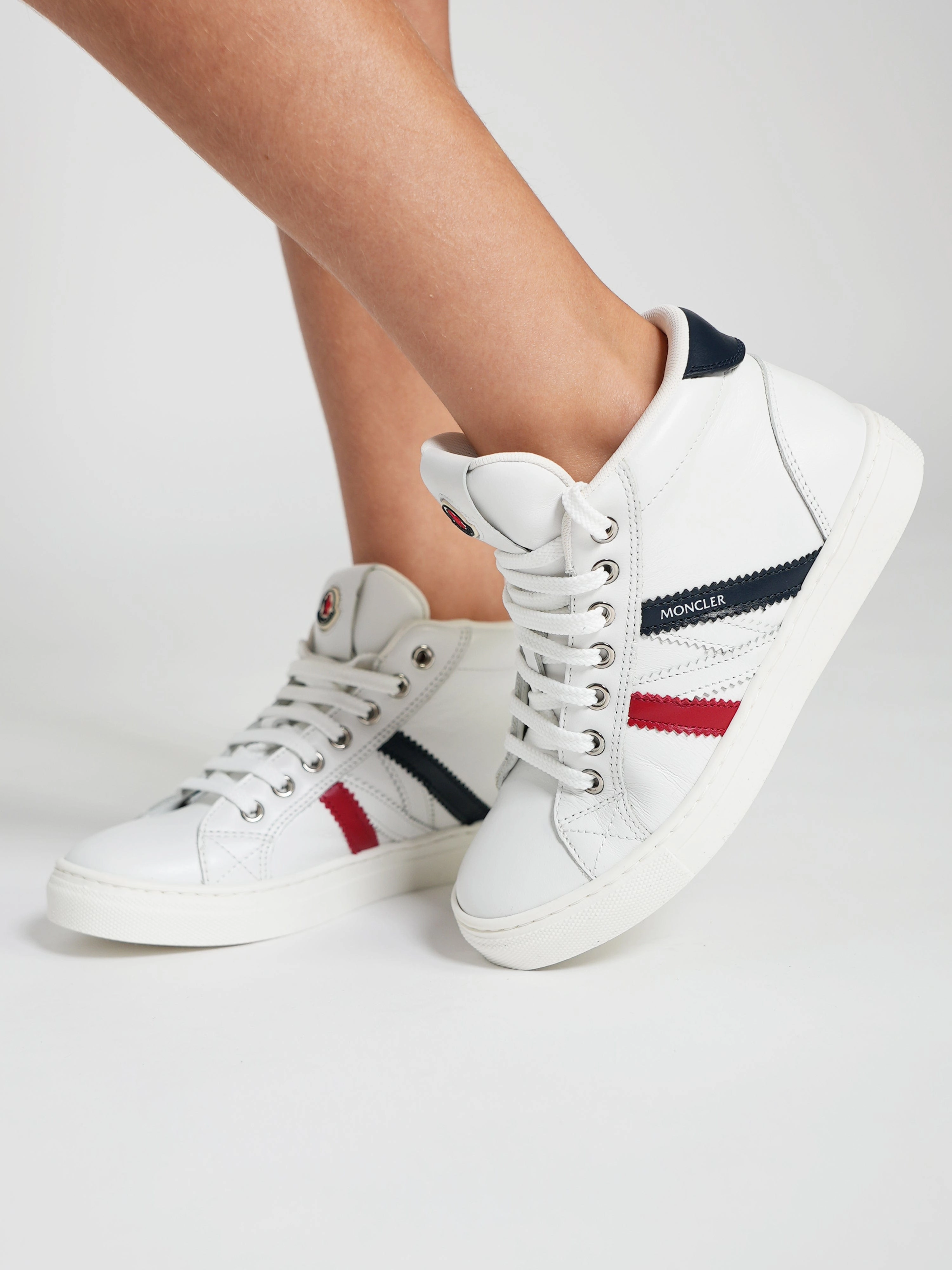 State-of-the-Art Tech Moncler Enfant Kids Leather Monaco High Top Trainers in White Trouble Solved Leather, Designer