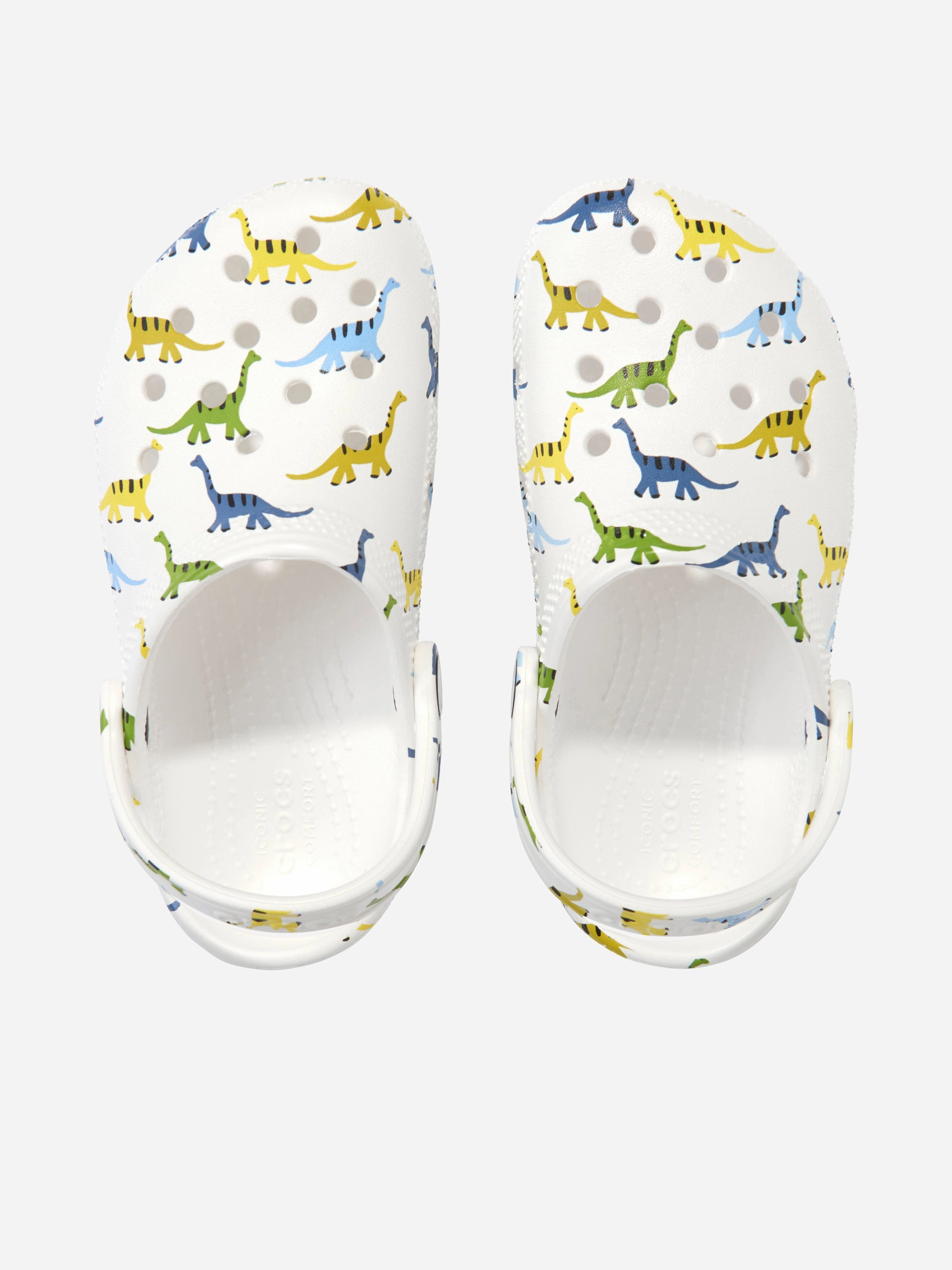 Crocs Boys Classic Character Dino Print Clog in White Satin, Shop Exclusive Styles, Waterproof