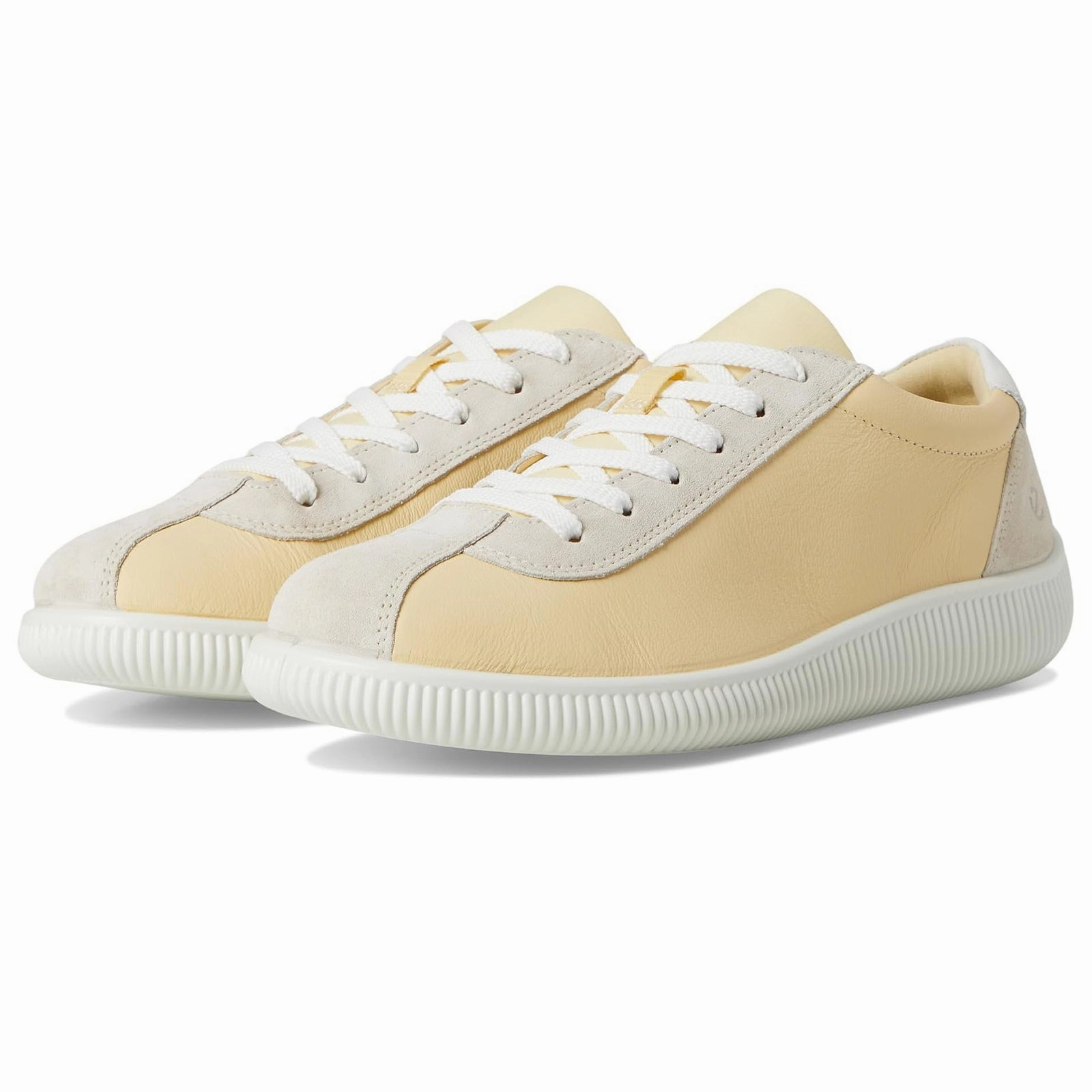 Why Wait? Own It Ecco Soft Zero Leather Women's Lace Up Straw Limestone Trainers Simple, Stylish, Yours