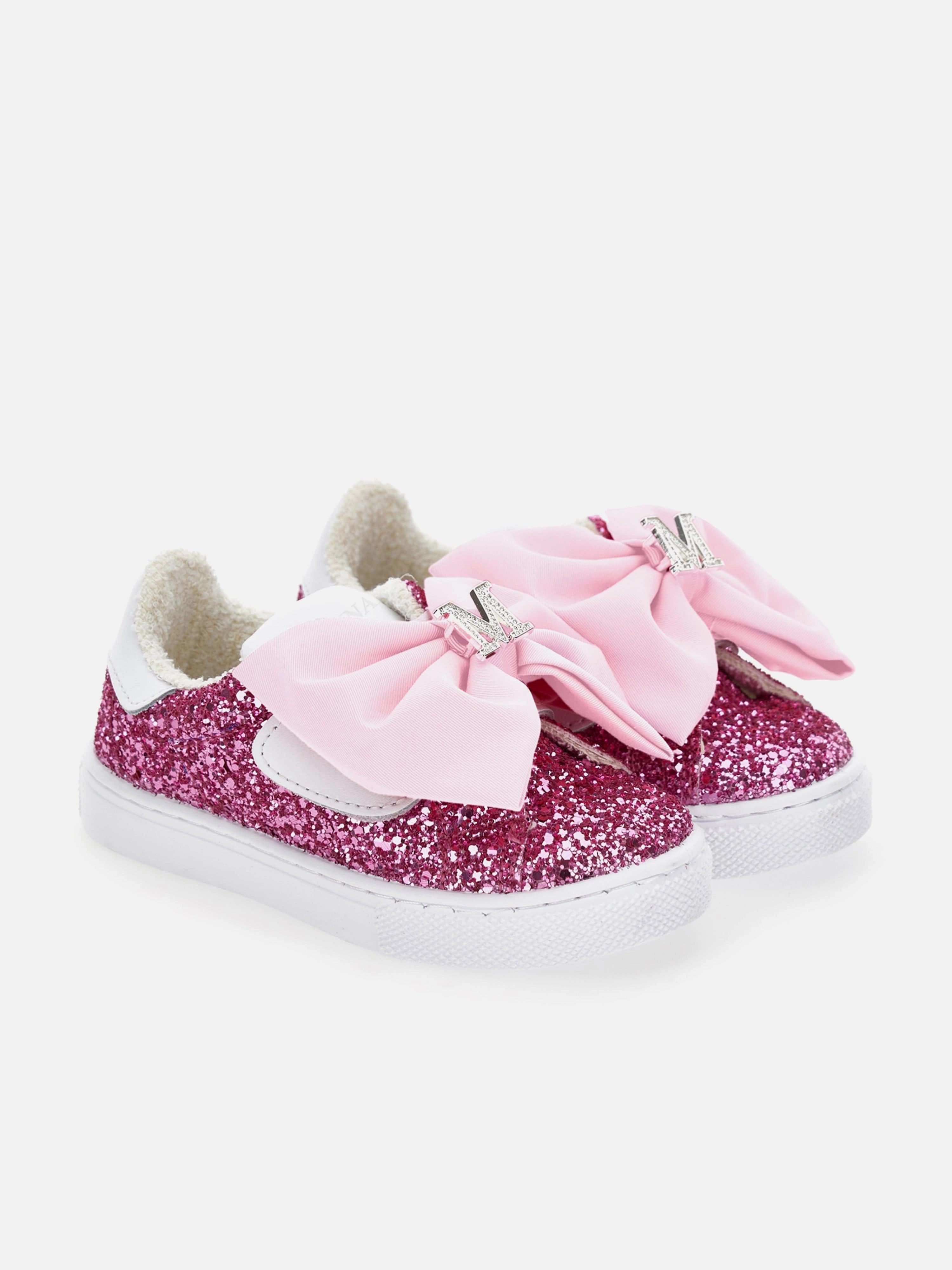 Teen Girl Mini Handbag, Soft And Breathable Girls Glitter Bow Trainers in Pink