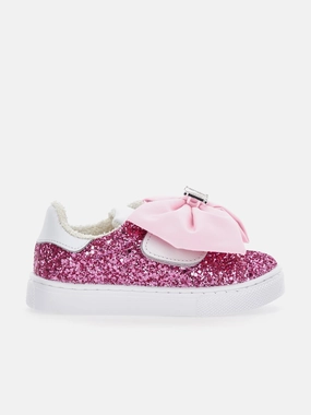 Easy Checkout Study Goodie Girls Glitter Bow Trainers in Pink Custom Size