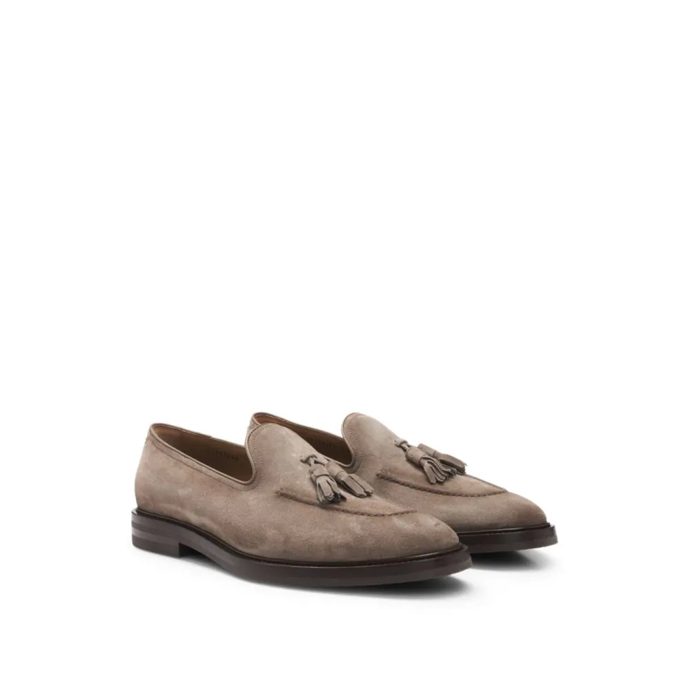 Suede loafers with tassel trim