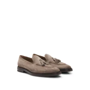 Suede loafers with tassel trim