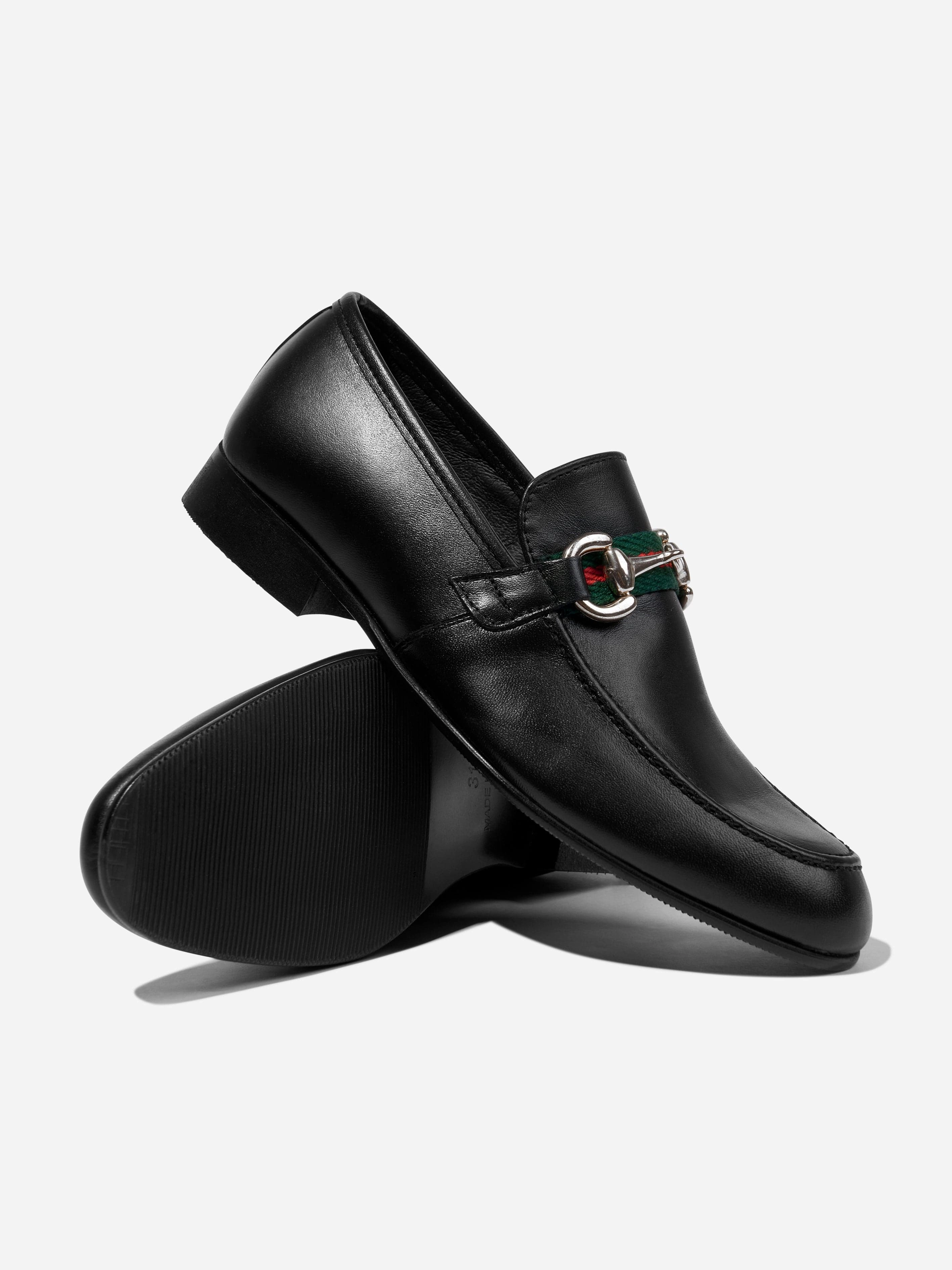 Stay Ahead Of The Trend, Multiple Compartments, Curated Just For You Andanines Boys Leather Loafers in Black