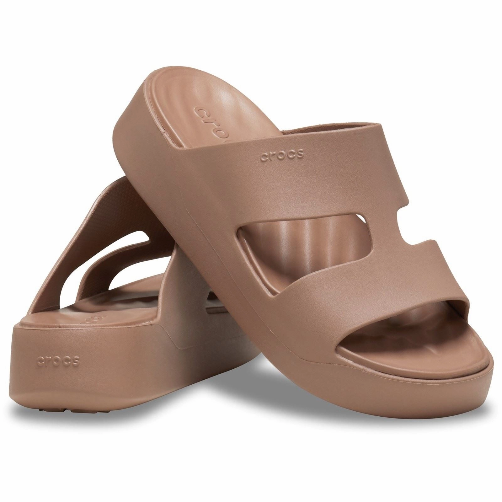 Faux Leather, Wear It Anywhere Women's Crocs 209409 Getaway Platform H-Strap Slippers