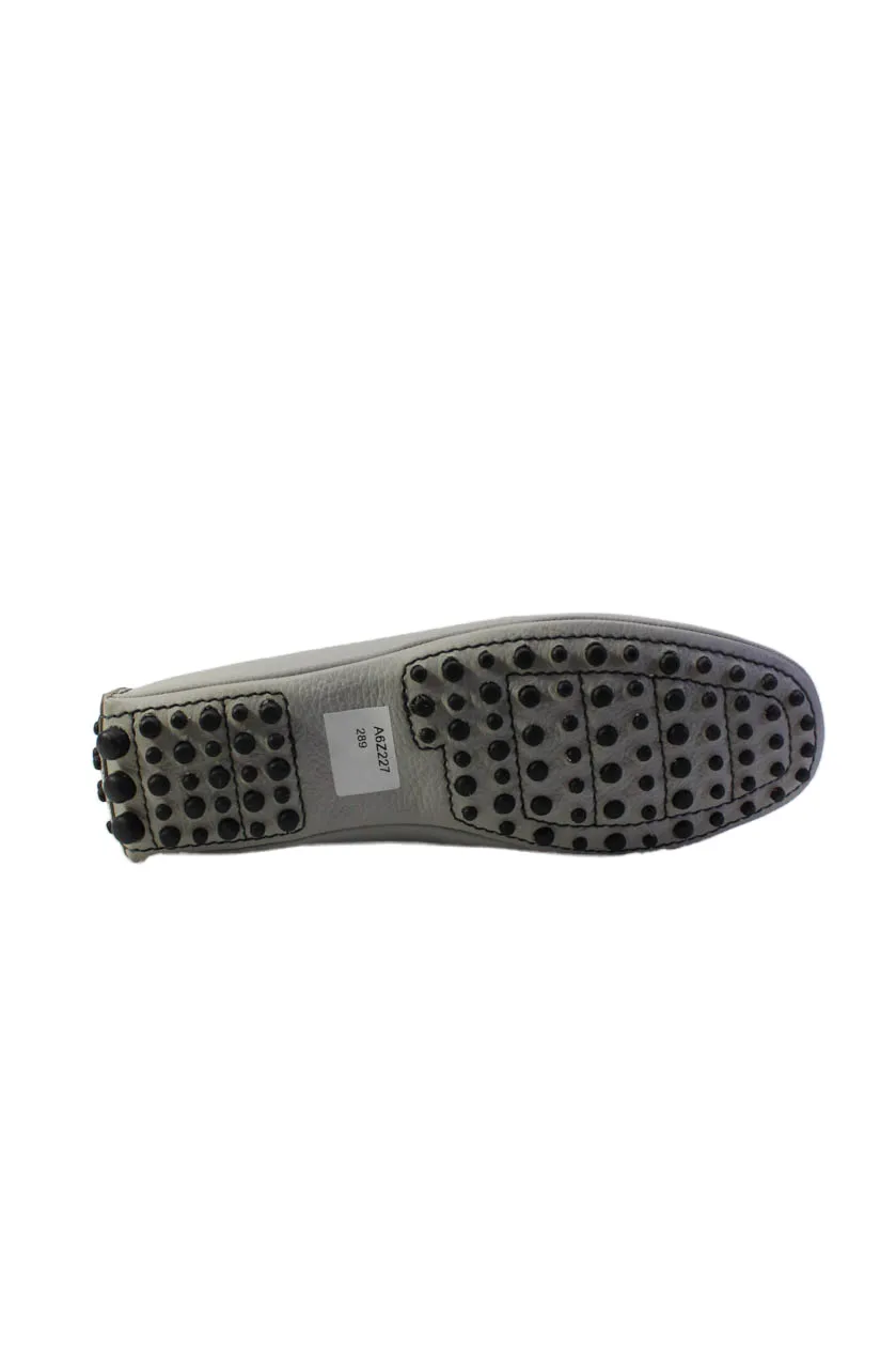 Tardini Mens Italian Leather Alligator Skin Slip On Driver Moccasins Gray