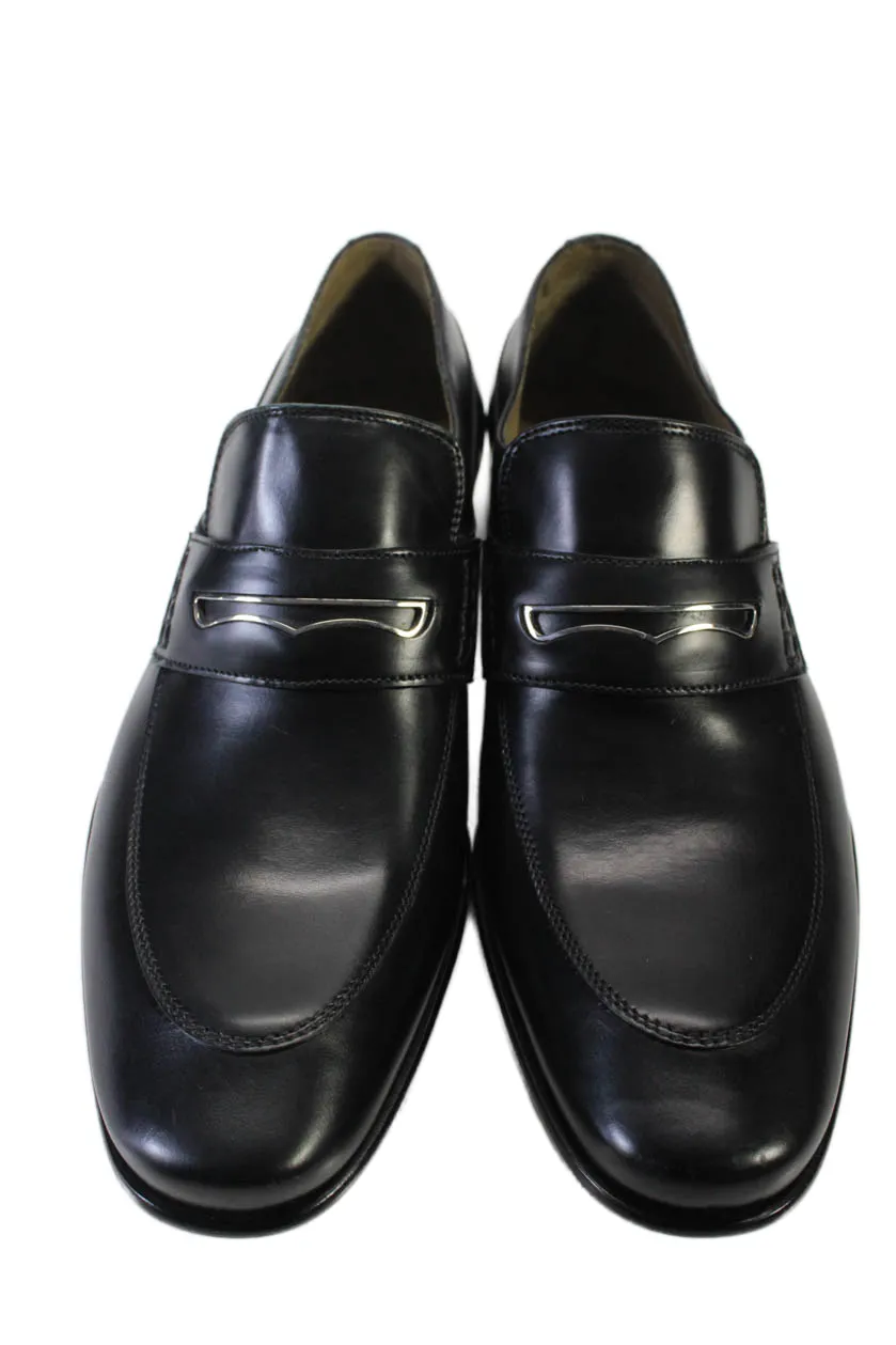 Tardini Mens Leather Slip-On Moccasin Penny Loafers Black