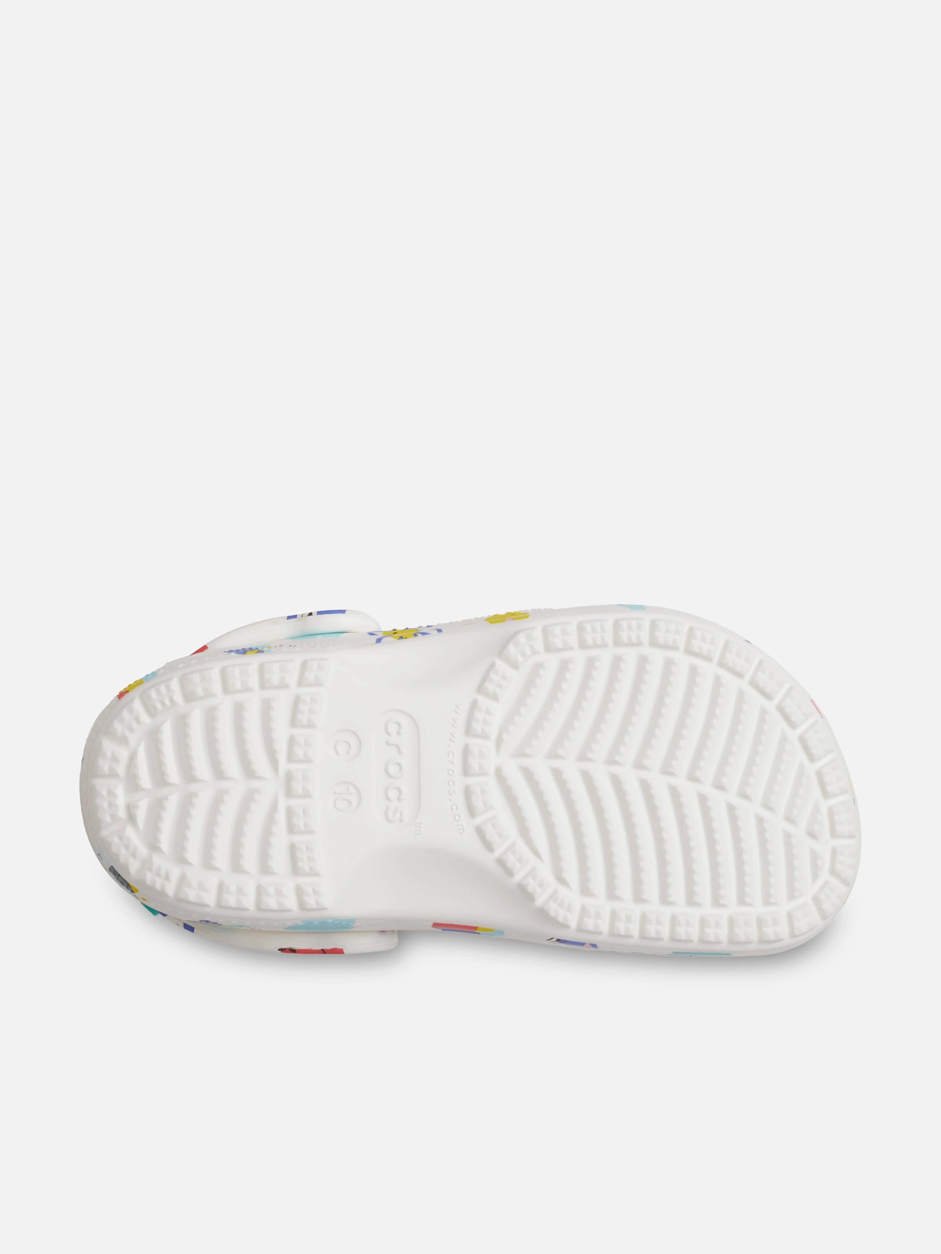 Zipper Closure Crocs Kids Classic Doodle Print Clog in White Oversized