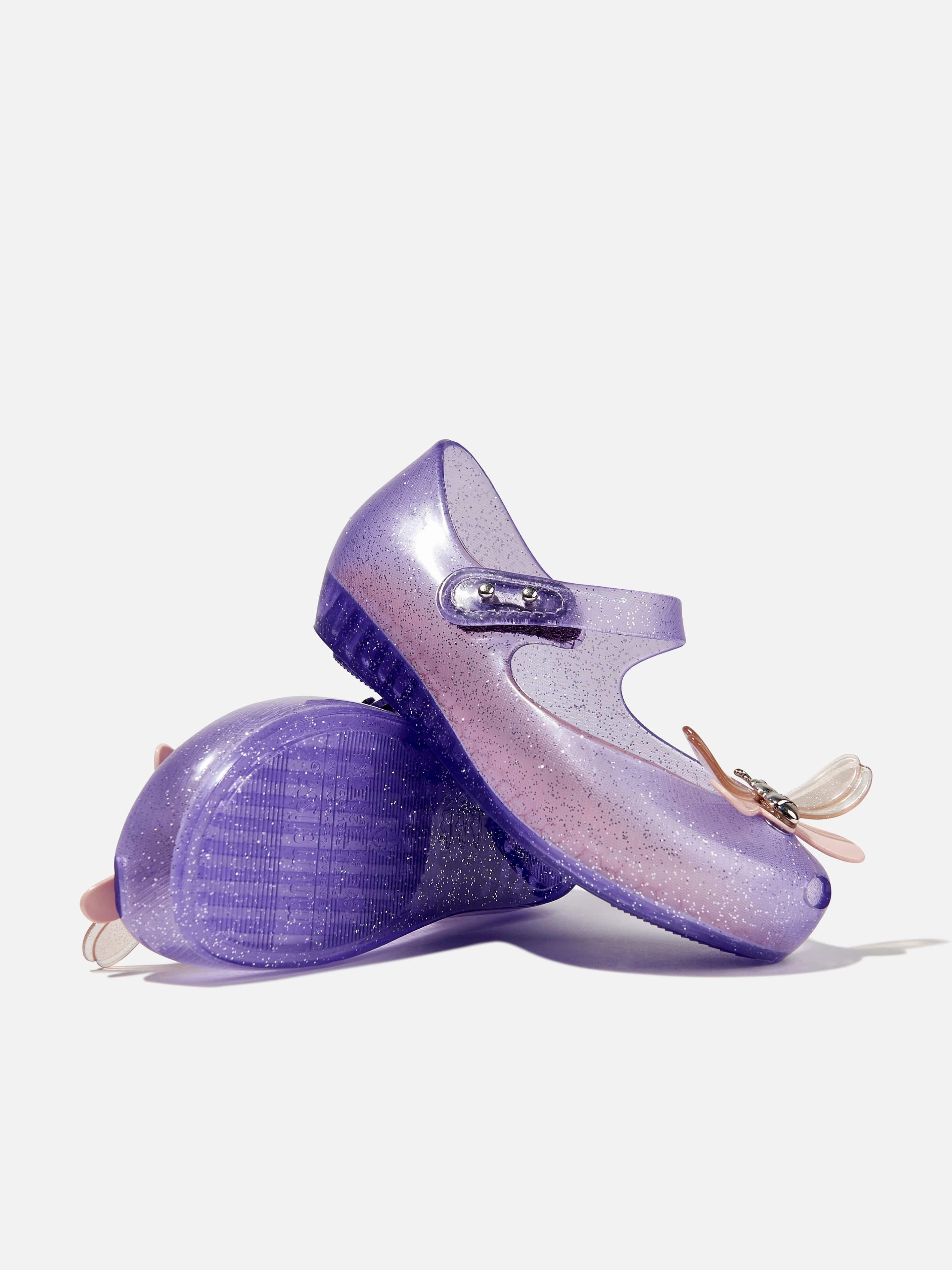 Mini Melissa Girls Mini Ultragirl Bugs Ballerinas in Purple Water-Resistant