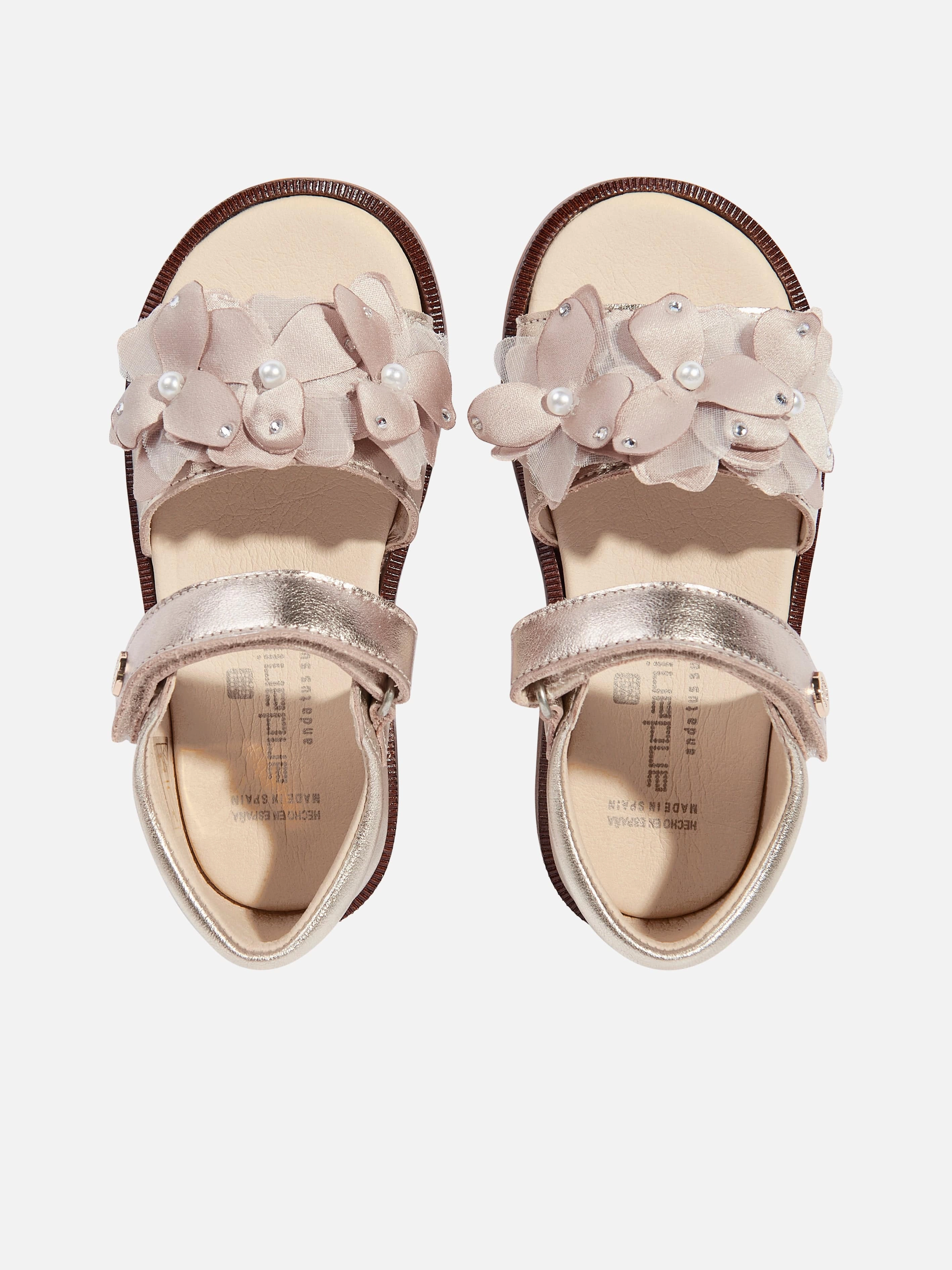 Andanines Girls Flower Sandals in Gold Satchel Bag With Detachable Strap