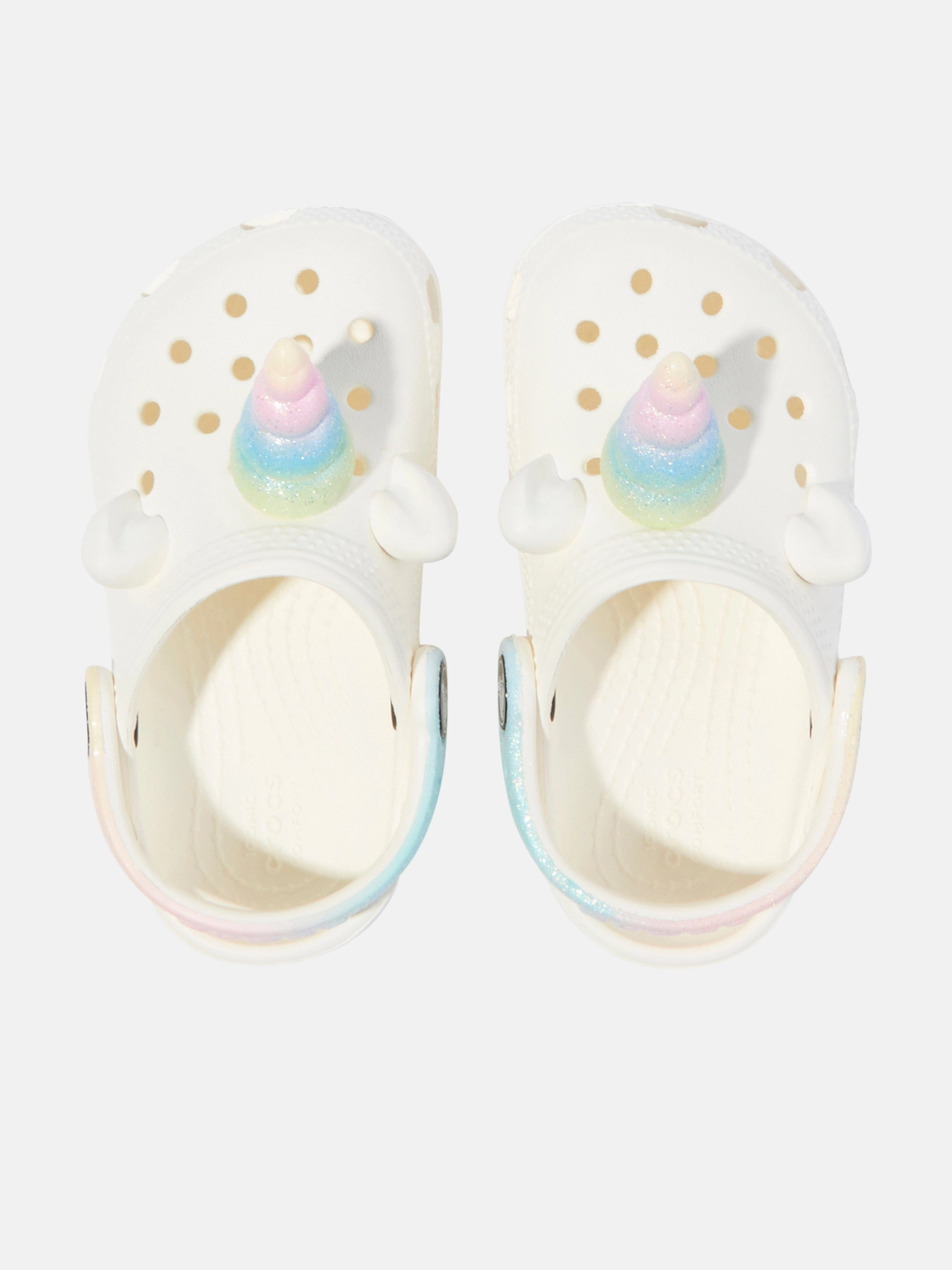 Bold And Unique Crocs Girls Classic I Am Rainbow Unicorn Clog in White Timeless Look