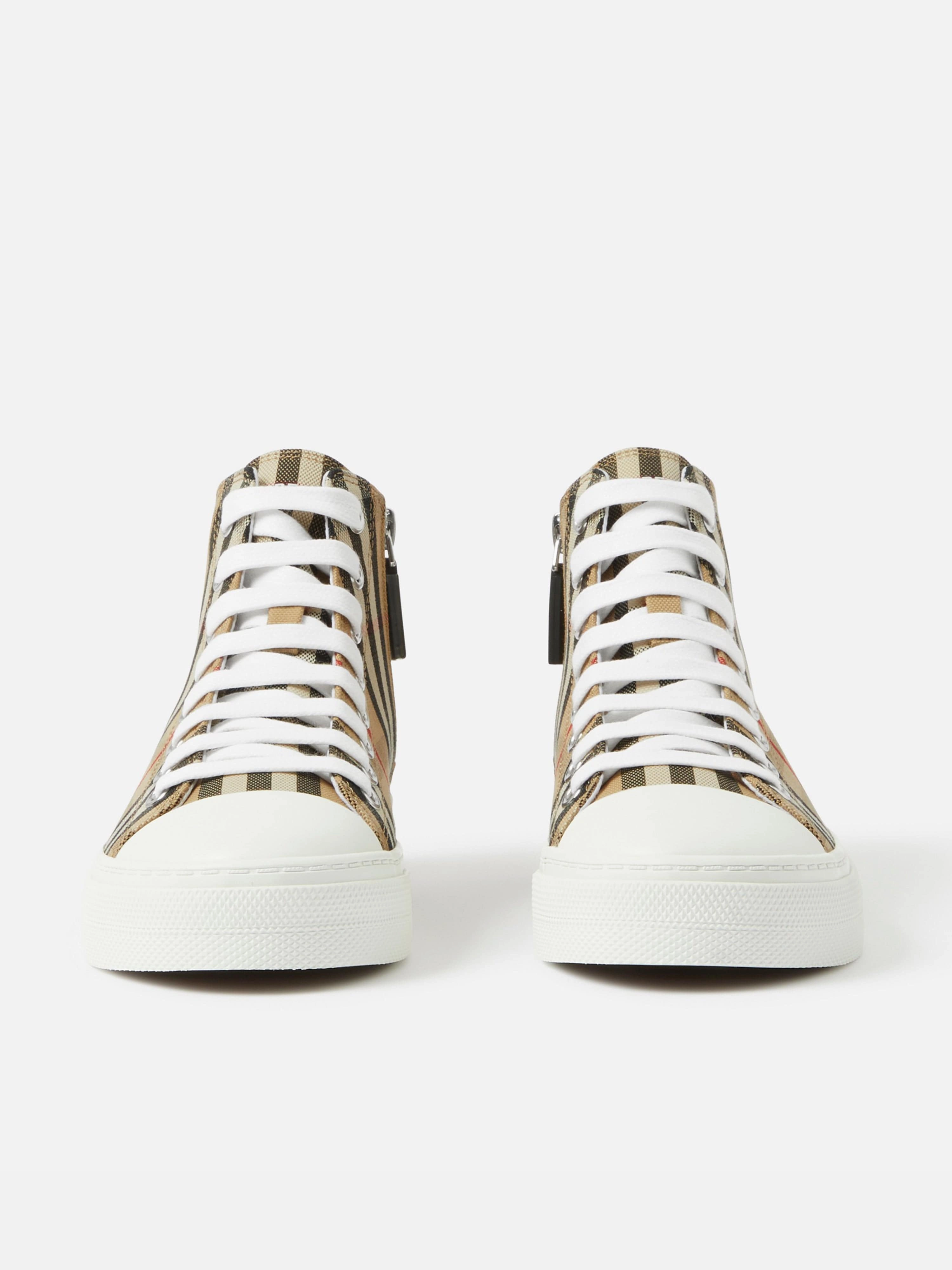 Quick-Dry Fabric Burberry Kids New Mini Jack High Top Trainers in Beige Padded Strap