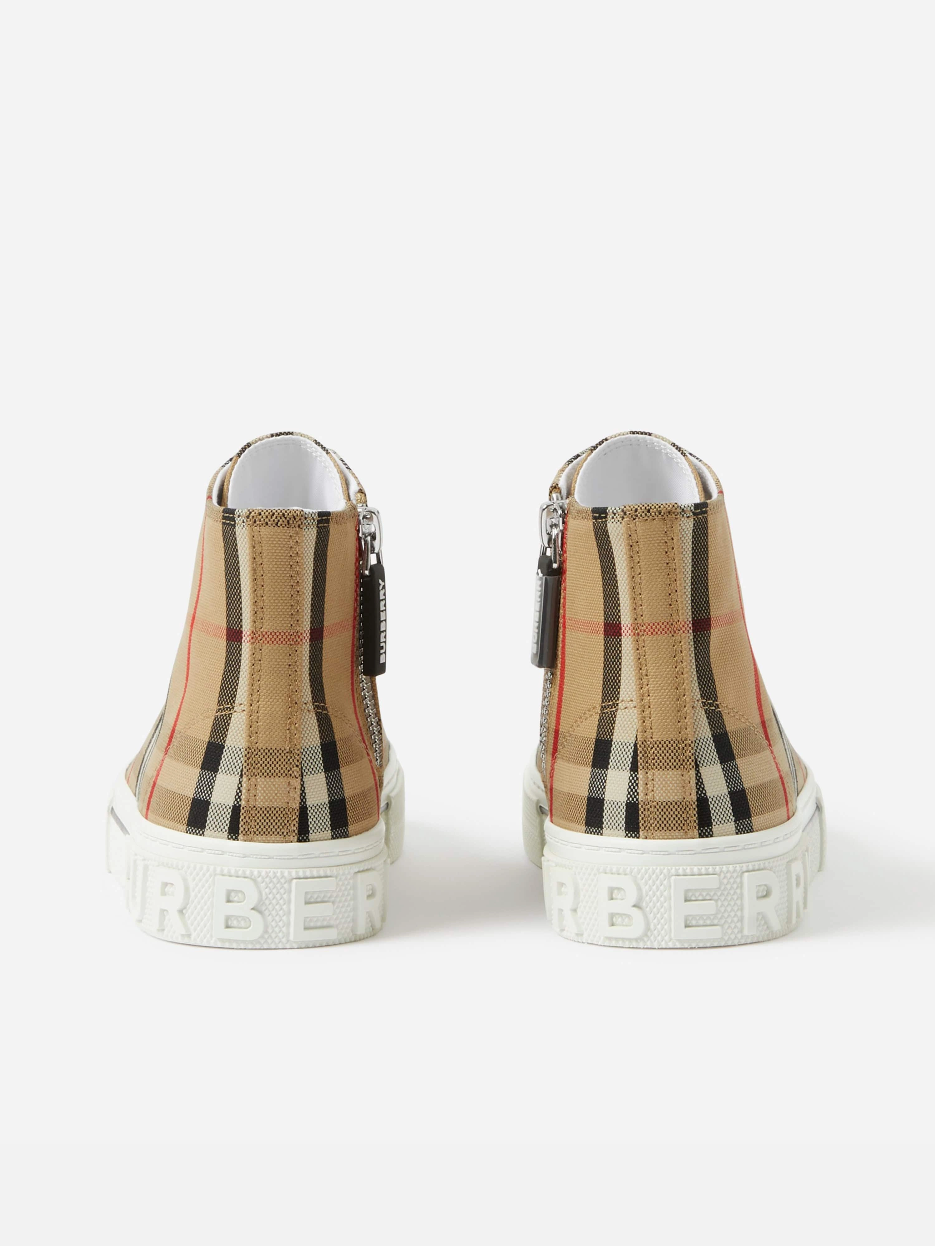 Burberry Kids New Mini Jack High Top Trainers in Beige Coated Canvas