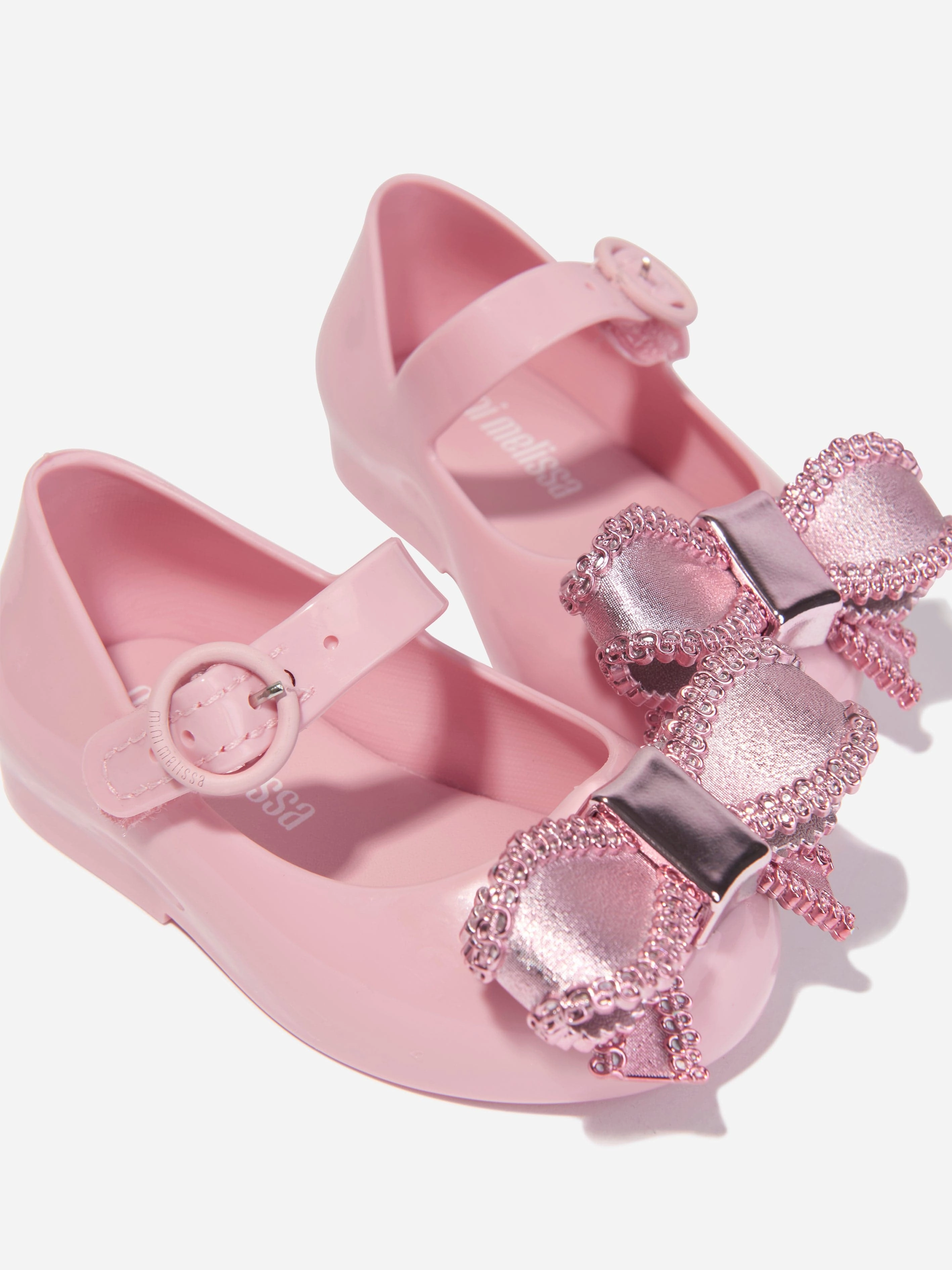 Mini Melissa Girls Mini Sweet Love Bow Jelly Ballerinas in Pink Quilted Leather Clutch, Pick Your Favorite