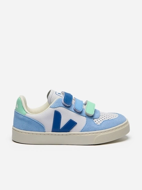 Anti-Slip Grip, Breathable Build Ultimate Service Veja Kids Chromefree Leather Small V-10 Trainers in Blue Fan Favorite