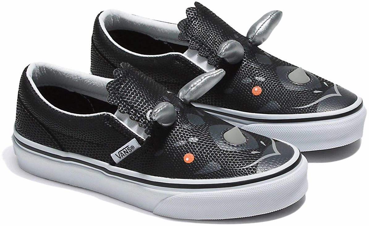 Padded Vans Kids Classic Slip-On Triceratops Black/White Fold-Over Flap