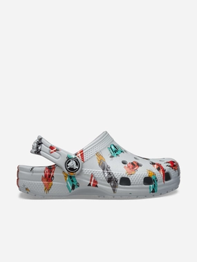 Used item discount Boys Classic Race Cars Graphic Clog in Grey Lowest price guarantee Perfect Fit, Jute
