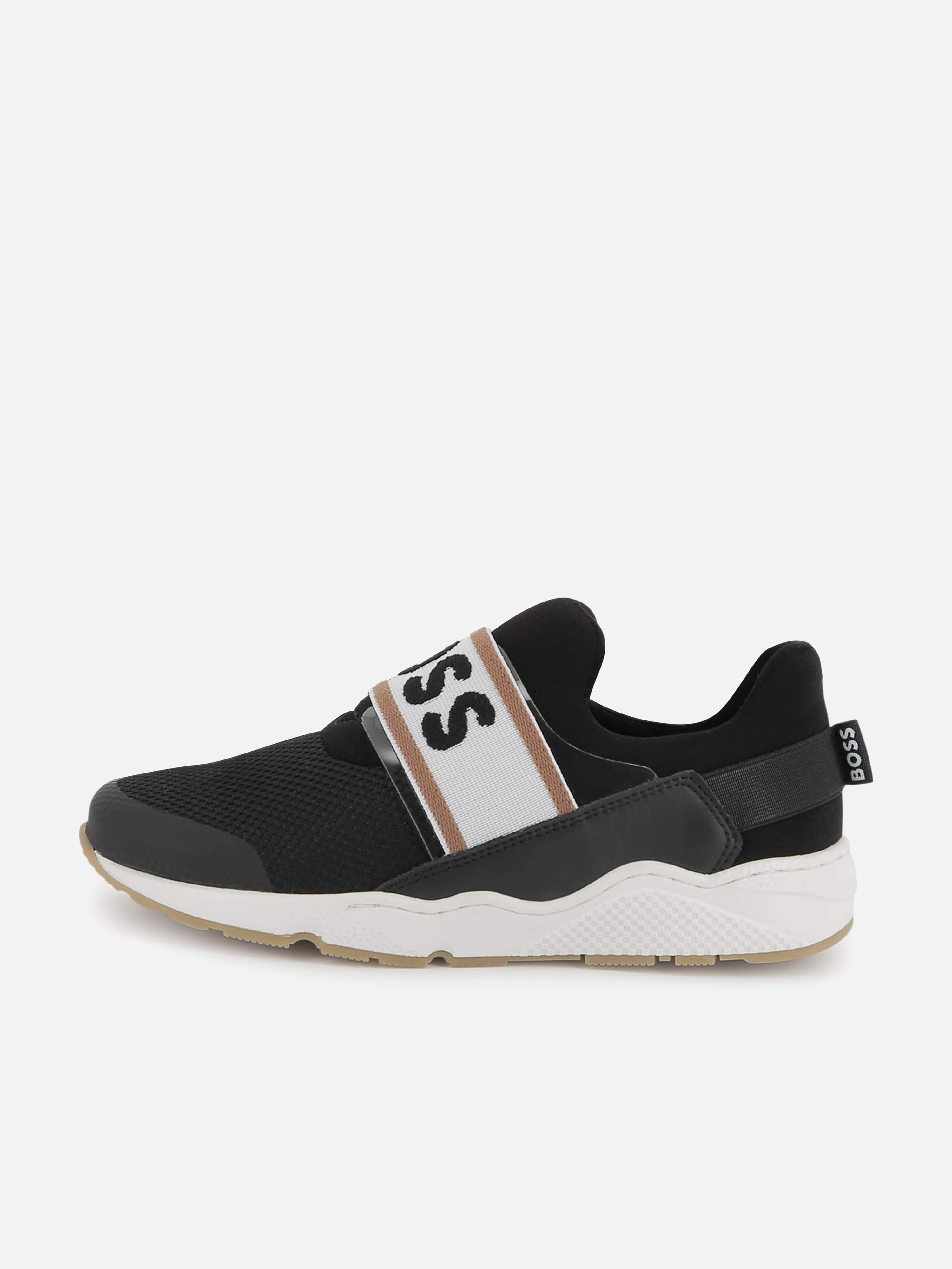 Secure Pocket BOSS Boys Logo Trainers in Black