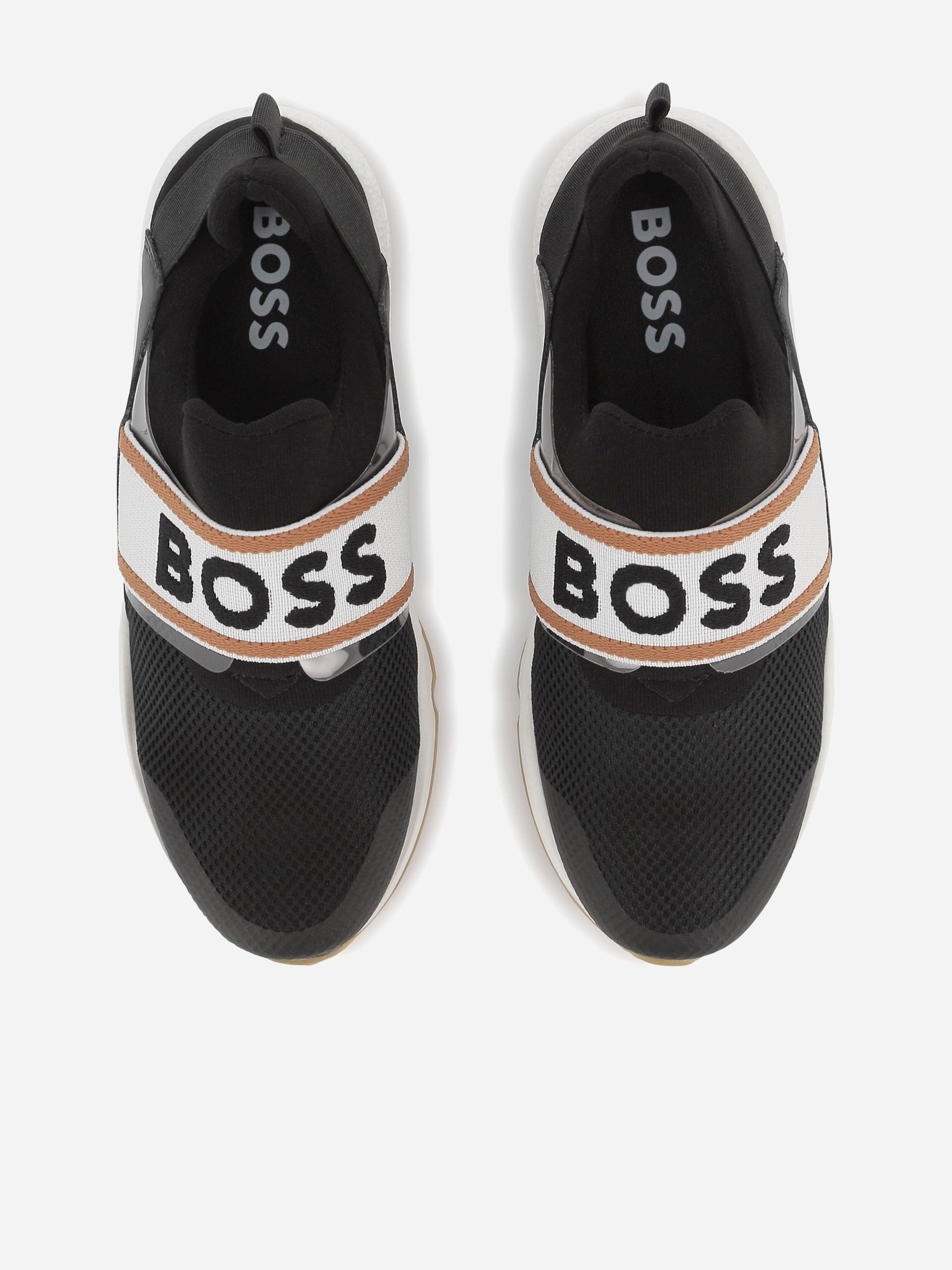 Cotton BOSS Boys Logo Trainers in Black Expandable