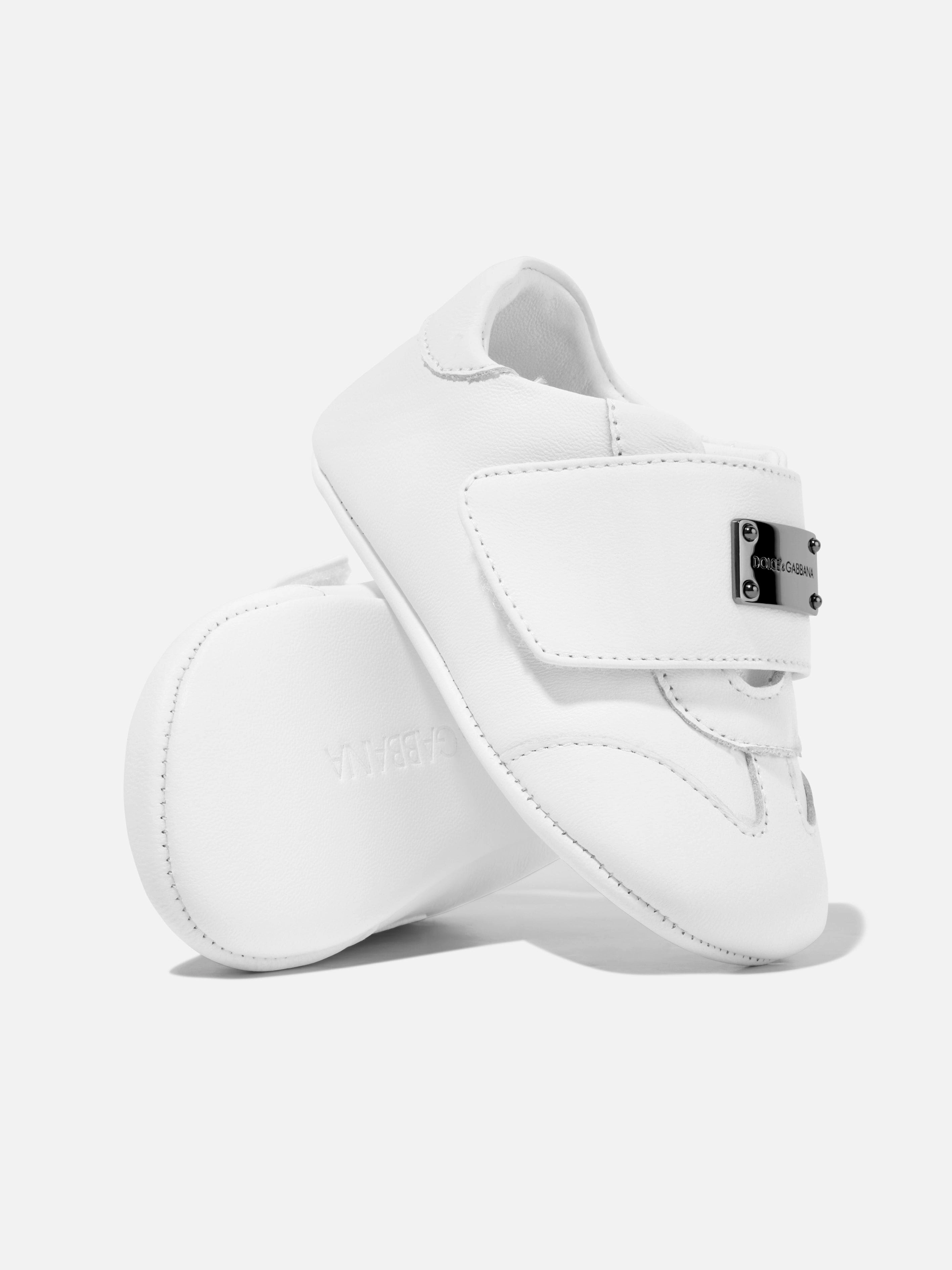 Be First In Line, For City Or Trail, Trendy Dolce & Gabbana Baby Leather Pre-Walker Trainers in White