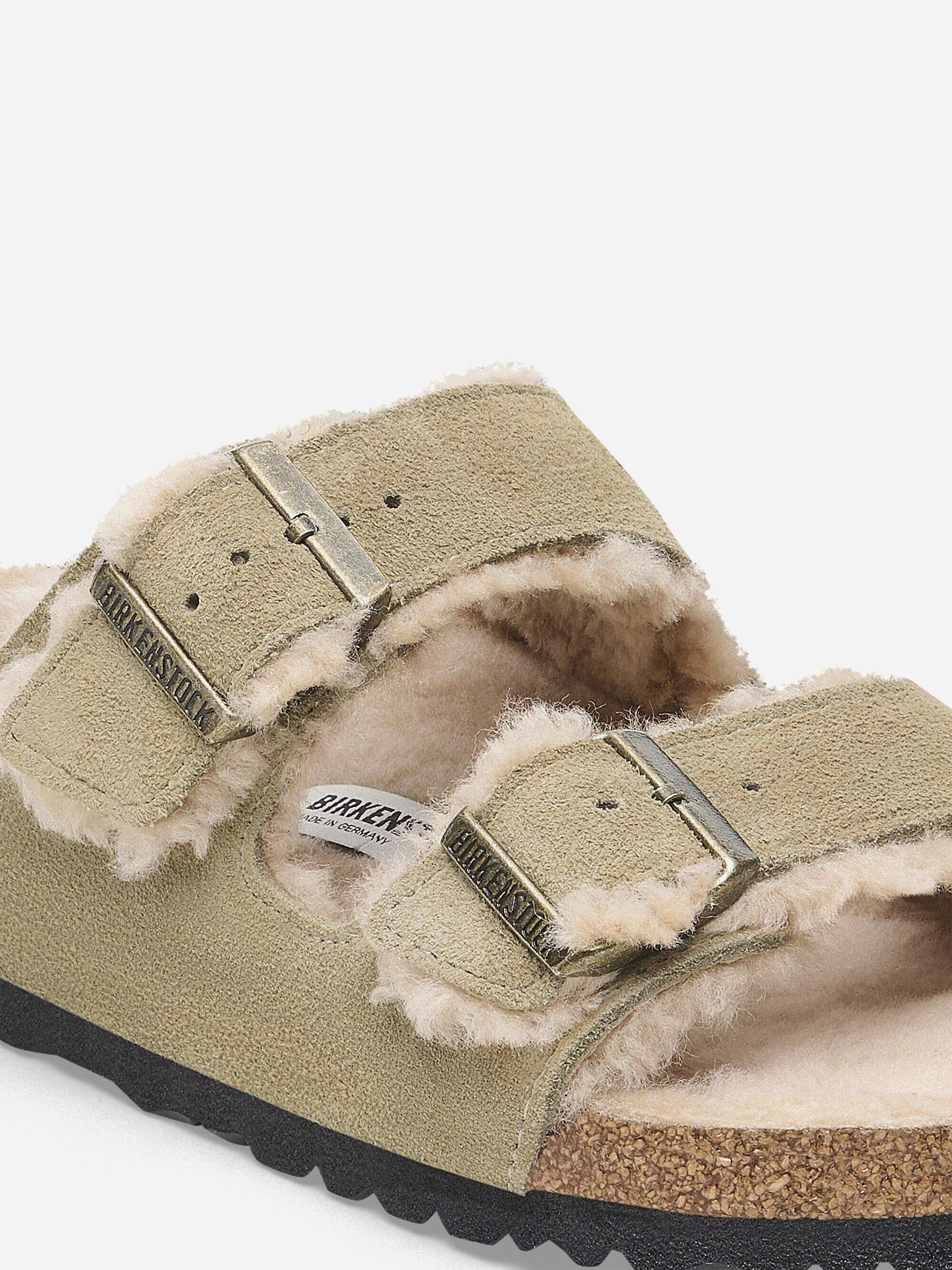 Click. Shop. Done. BIRKENSTOCK Arizona Shearling Suede Sandals in Beige Stay Ahead Of The Trend