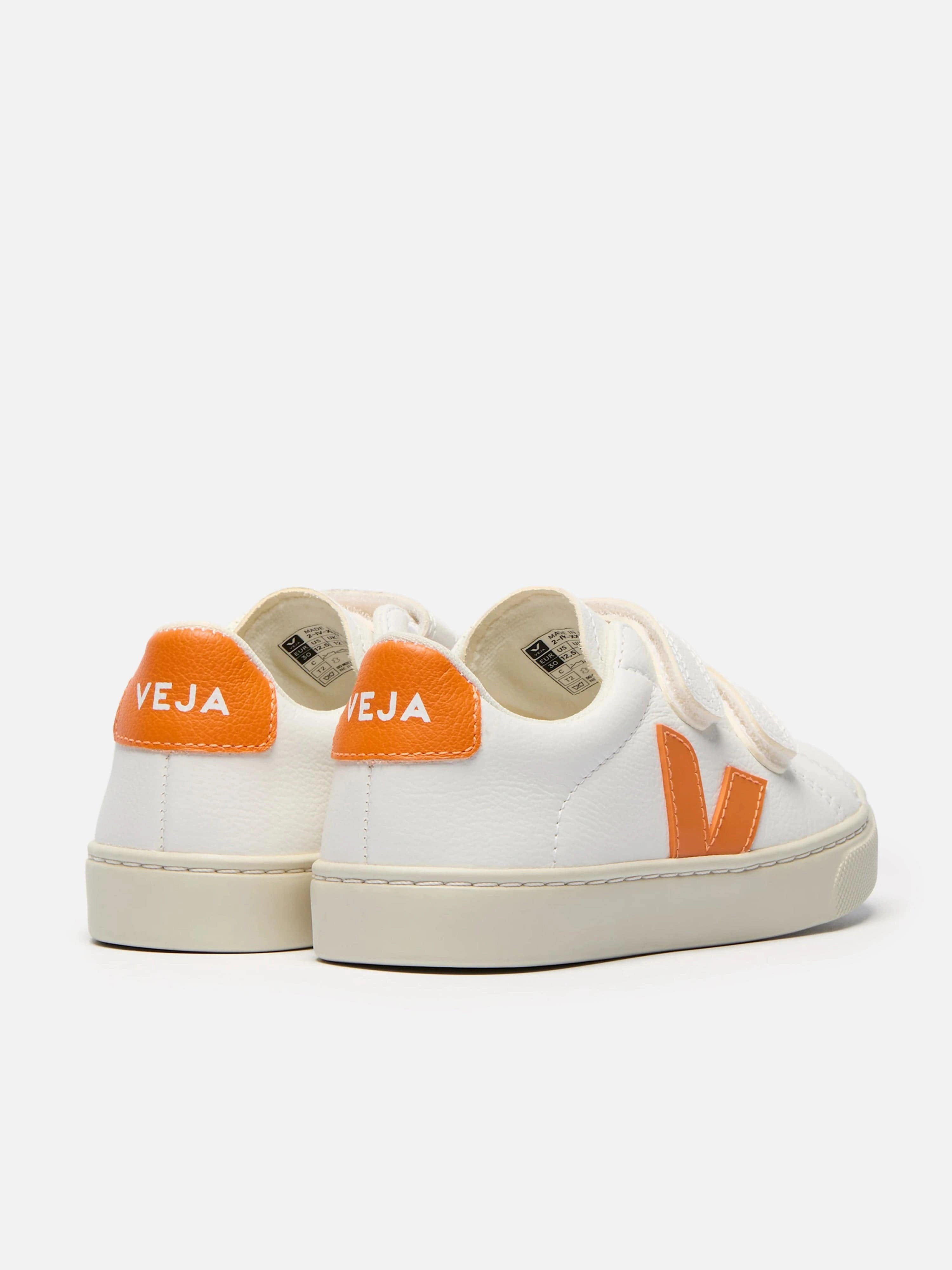 Weather-Resistant Veja Kids Chromefree Leather Small Esplar Traners in White Vintage