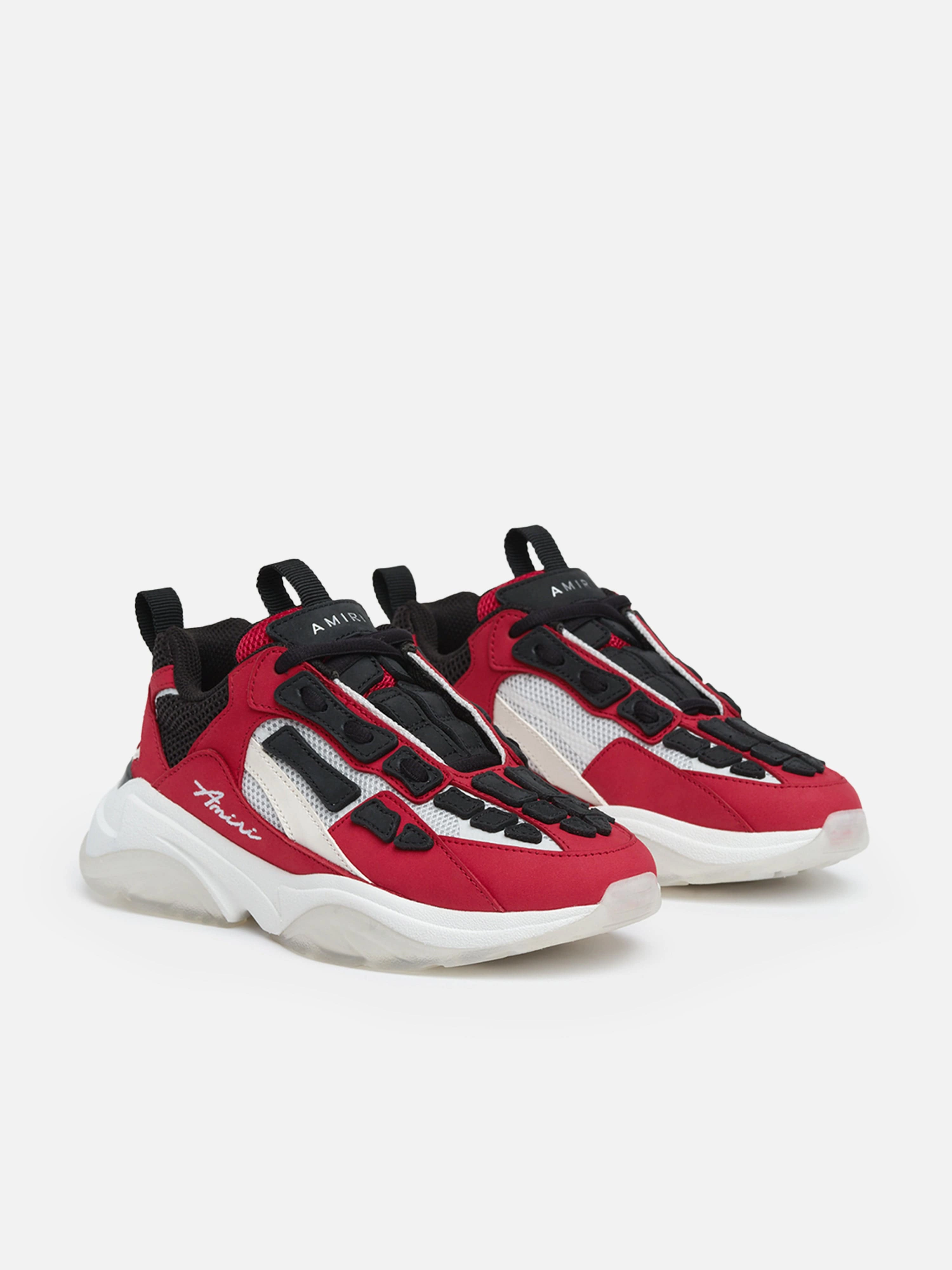 Luxury Amiri Kids Leather Bone Runner Trainers in Red